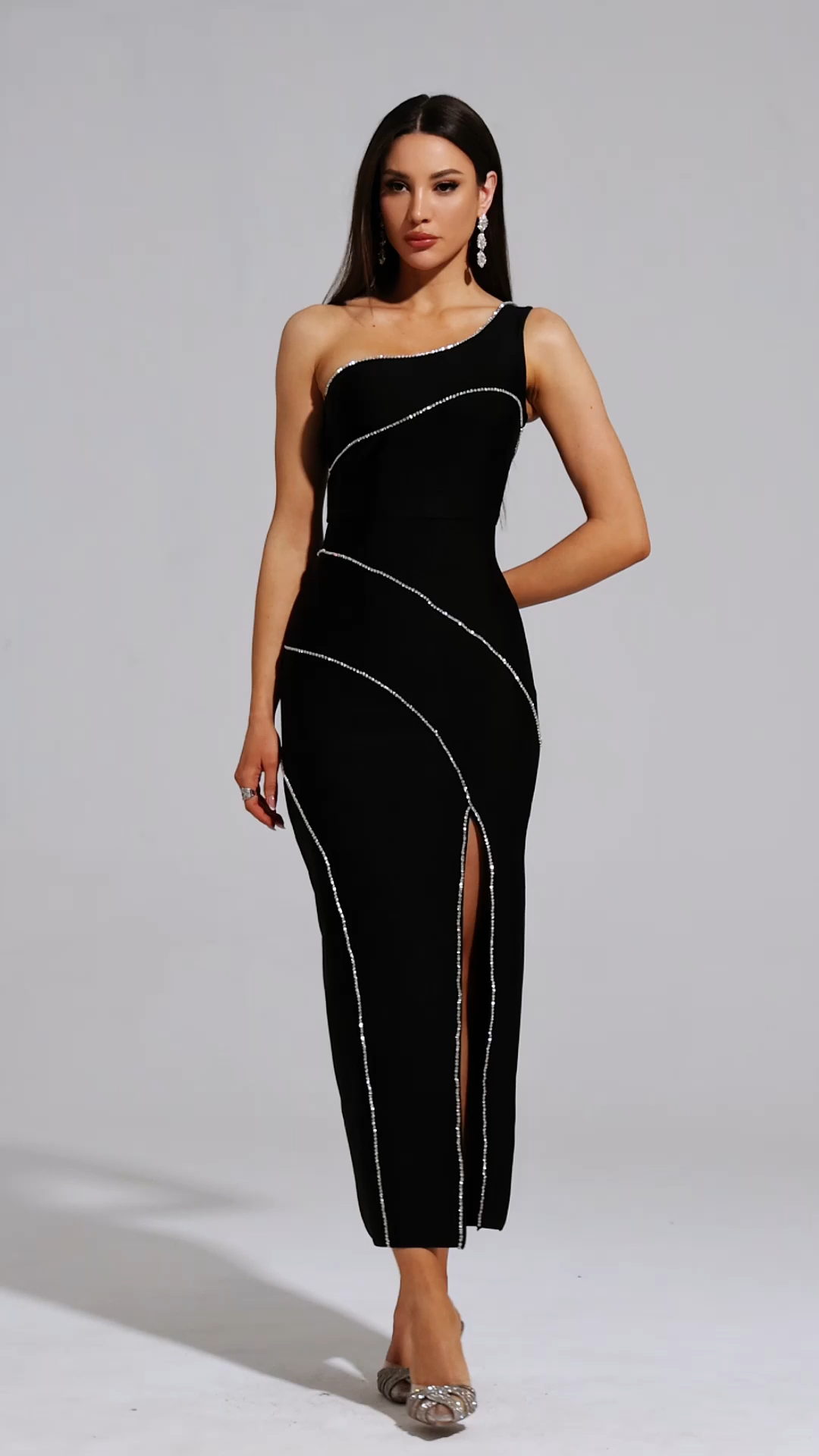 Saga One Shoulder Diamond Bandage Maxi Dress – Bellabarnett