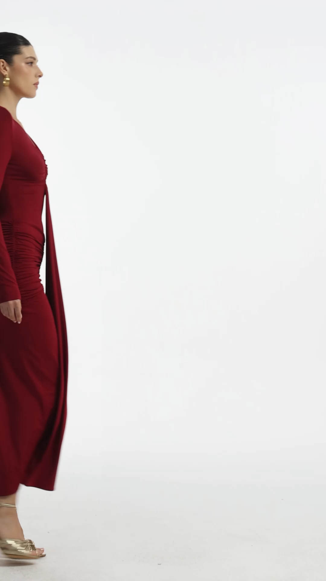 Dixie Sexy Contour Long Sleeve Deep V Ruched Knit Maxi Dress