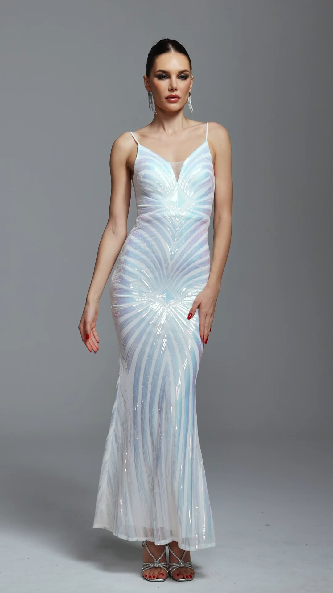 Nevaeh Sexy Contour Geometric Sequin Maxi Dress