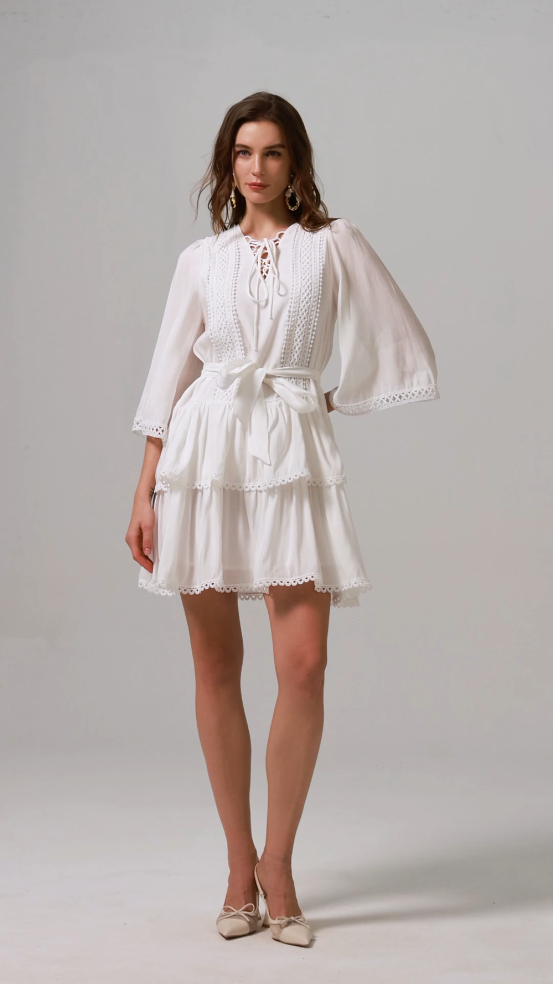 Dasaka V-Neck Lace Bowknot Mini Dress