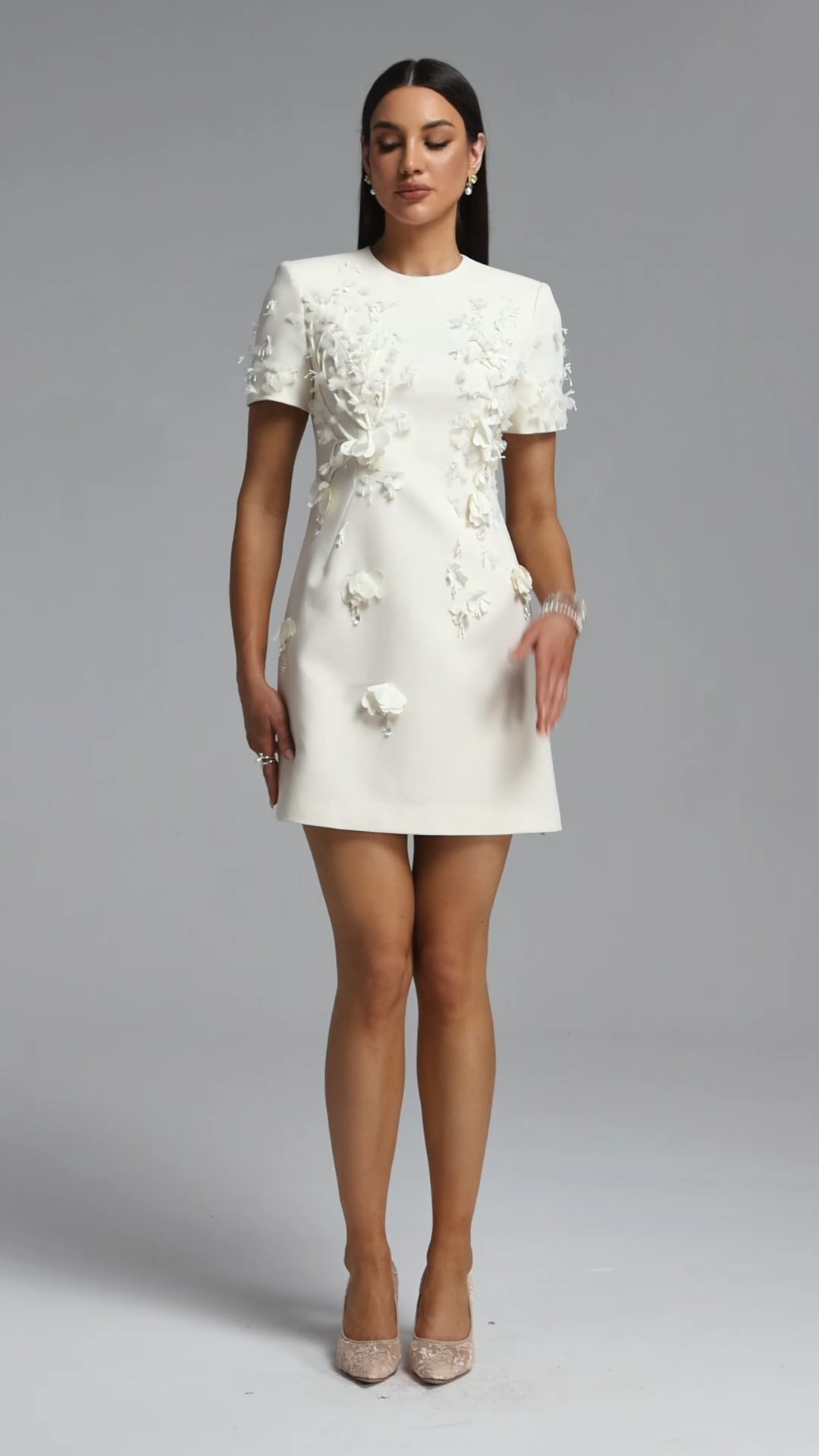 Kamo Elegant Tailored Short Sleeve Floral Mini Dress