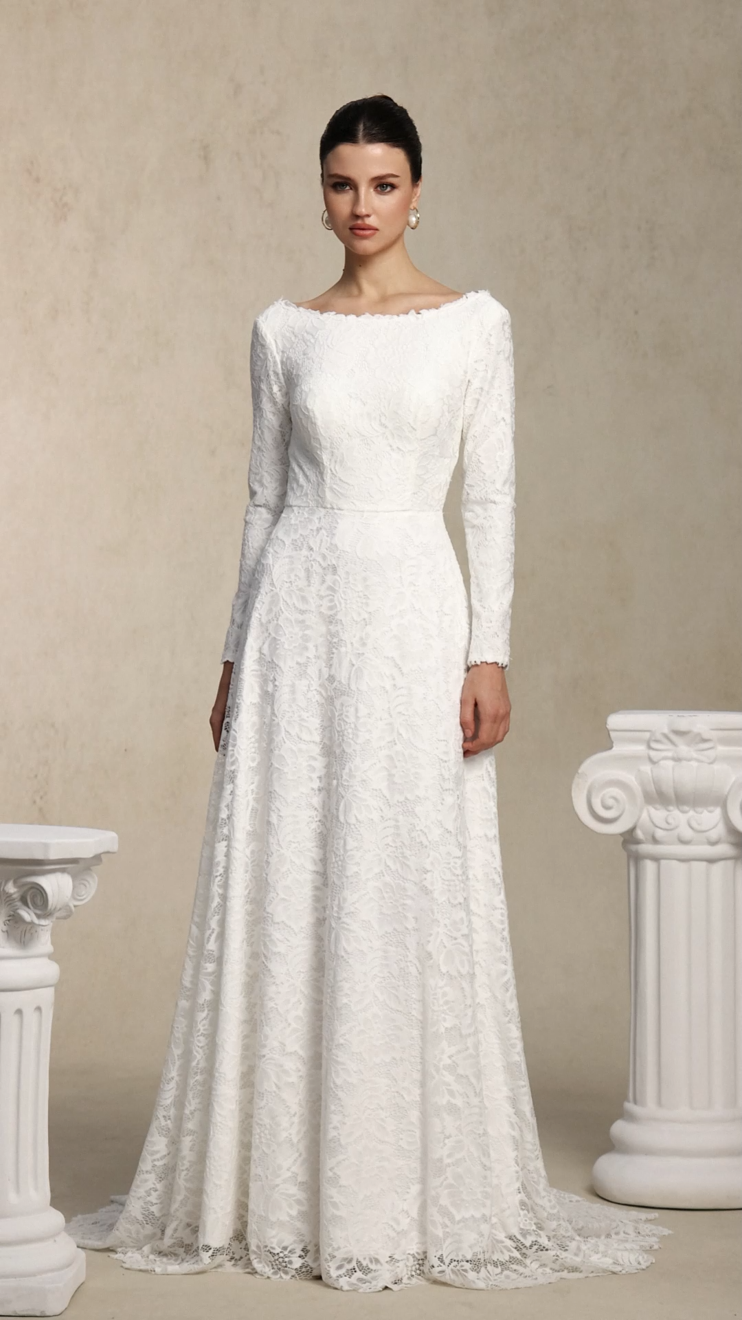 Nikuna Romantic Long Sleeve Open Back White Lace Maxi Dress