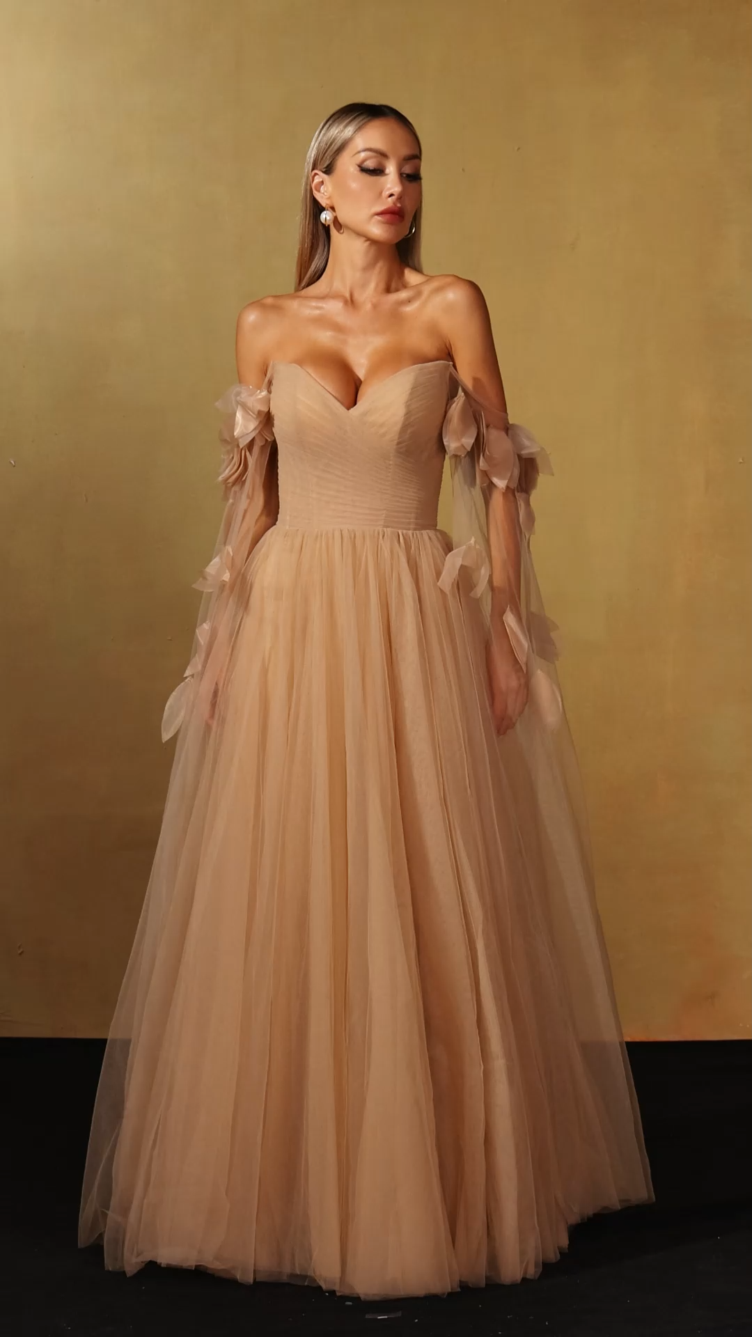 Saliya Off Shoulder Floral Mesh Maxi Dress