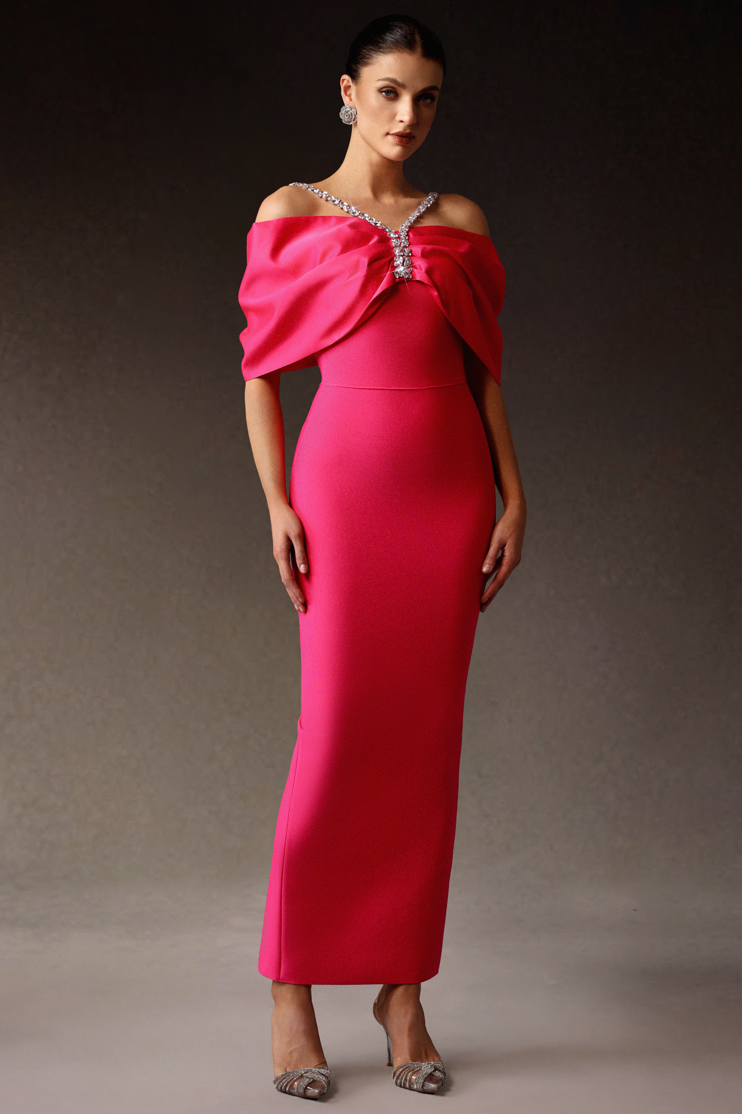 Ginny Off-The-Shoulder Diamond Bandage Maxi Dress