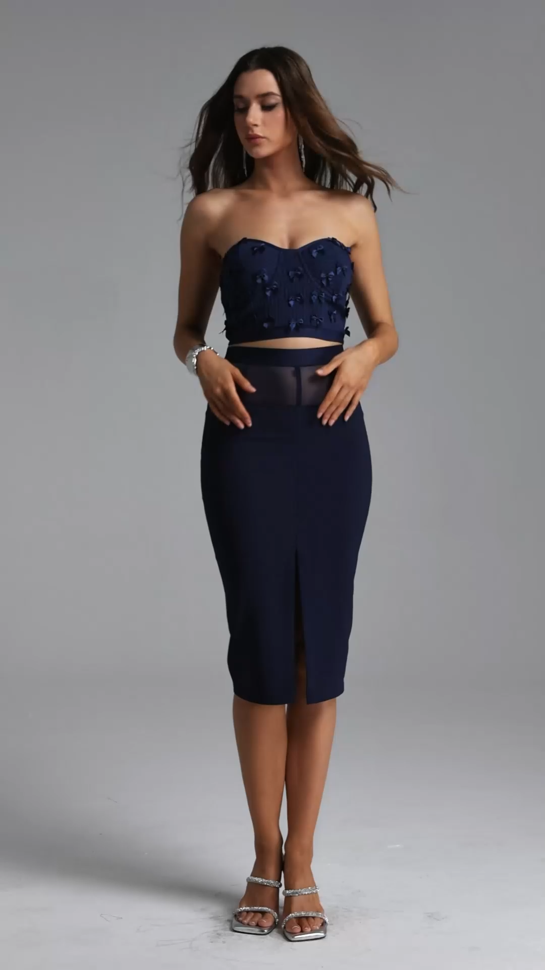 Olapa Chic Contour Strapless Bow Cut Out Midi Dress