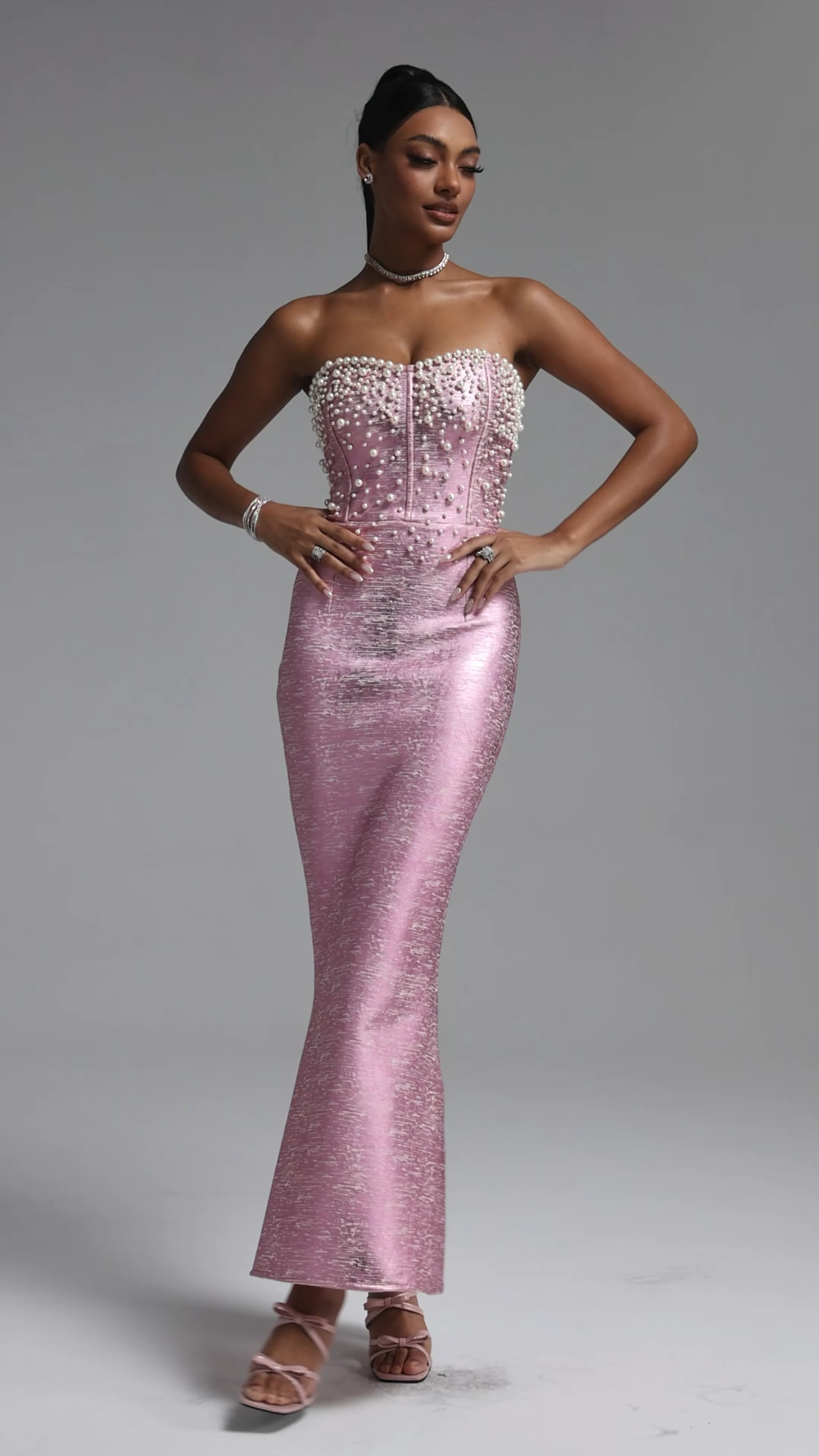 Stormie Pearl ChampagnePink Bandage Maxi Dress