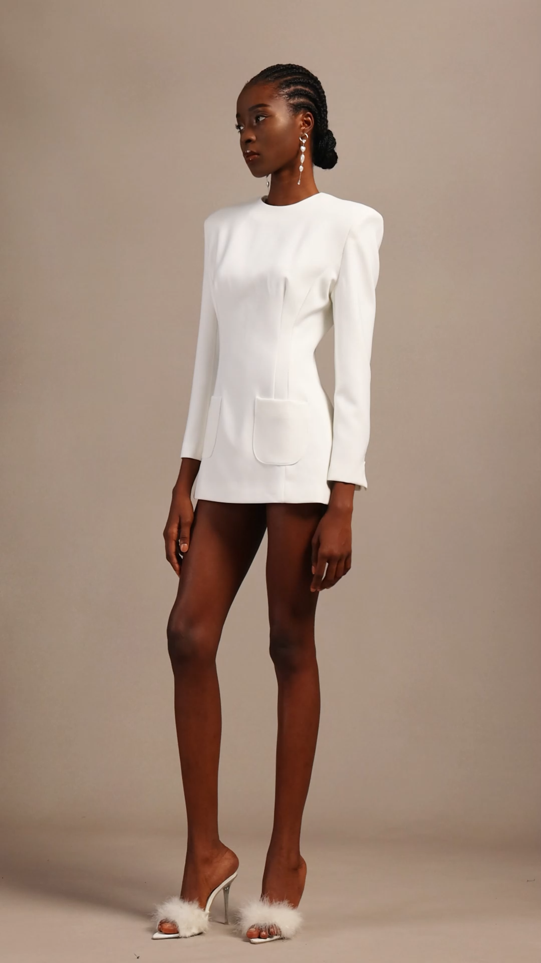 Shalissa Modern Tailored Round Neck Long Sleeve Mini Dress