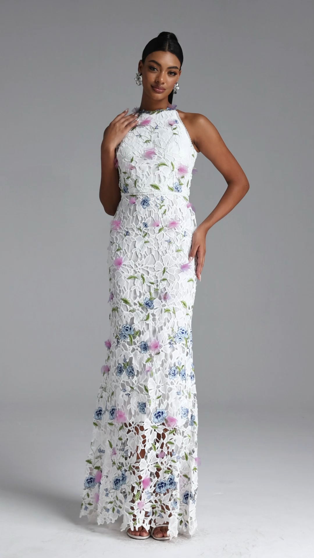 Irosa Romantic Tailored Floral Lace maxi Dress