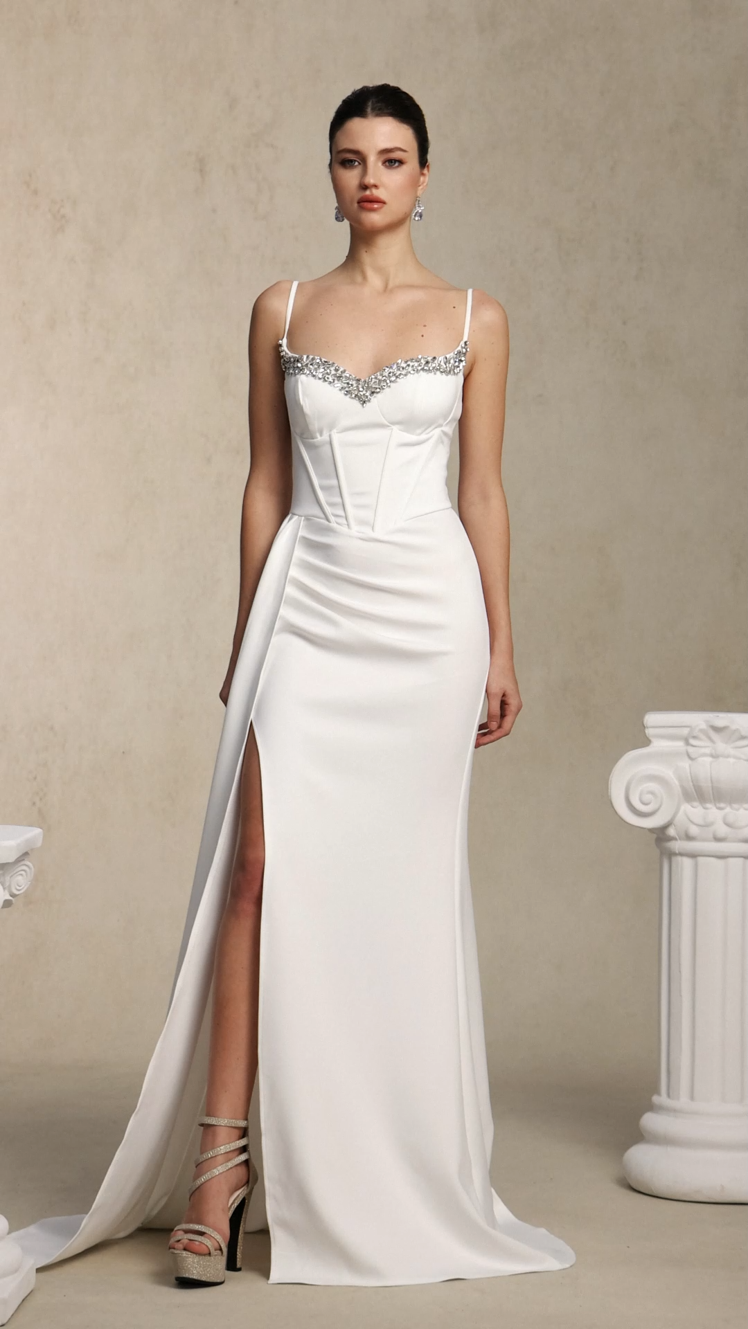 Falzer Chic Curve-enhancing V Neck Rhinestone Maxi Dress