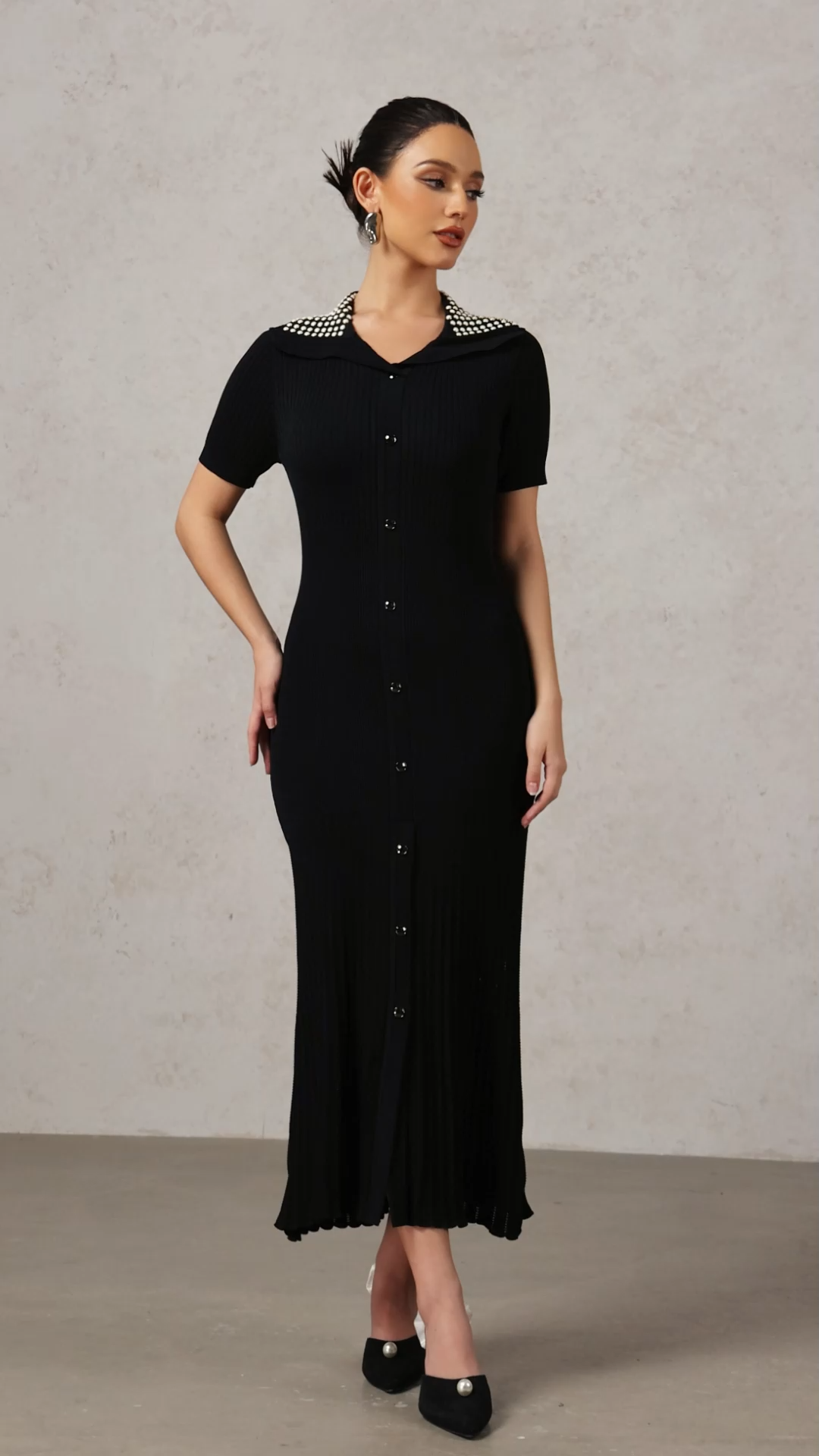 Klaria Short Sleeves Pearl Maxi Dress
