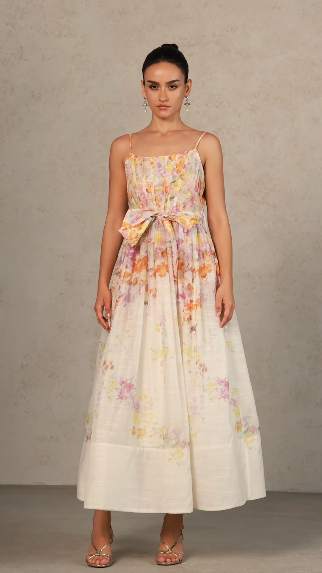 Debra Halter Bowknot Floral Printed Midi Dress