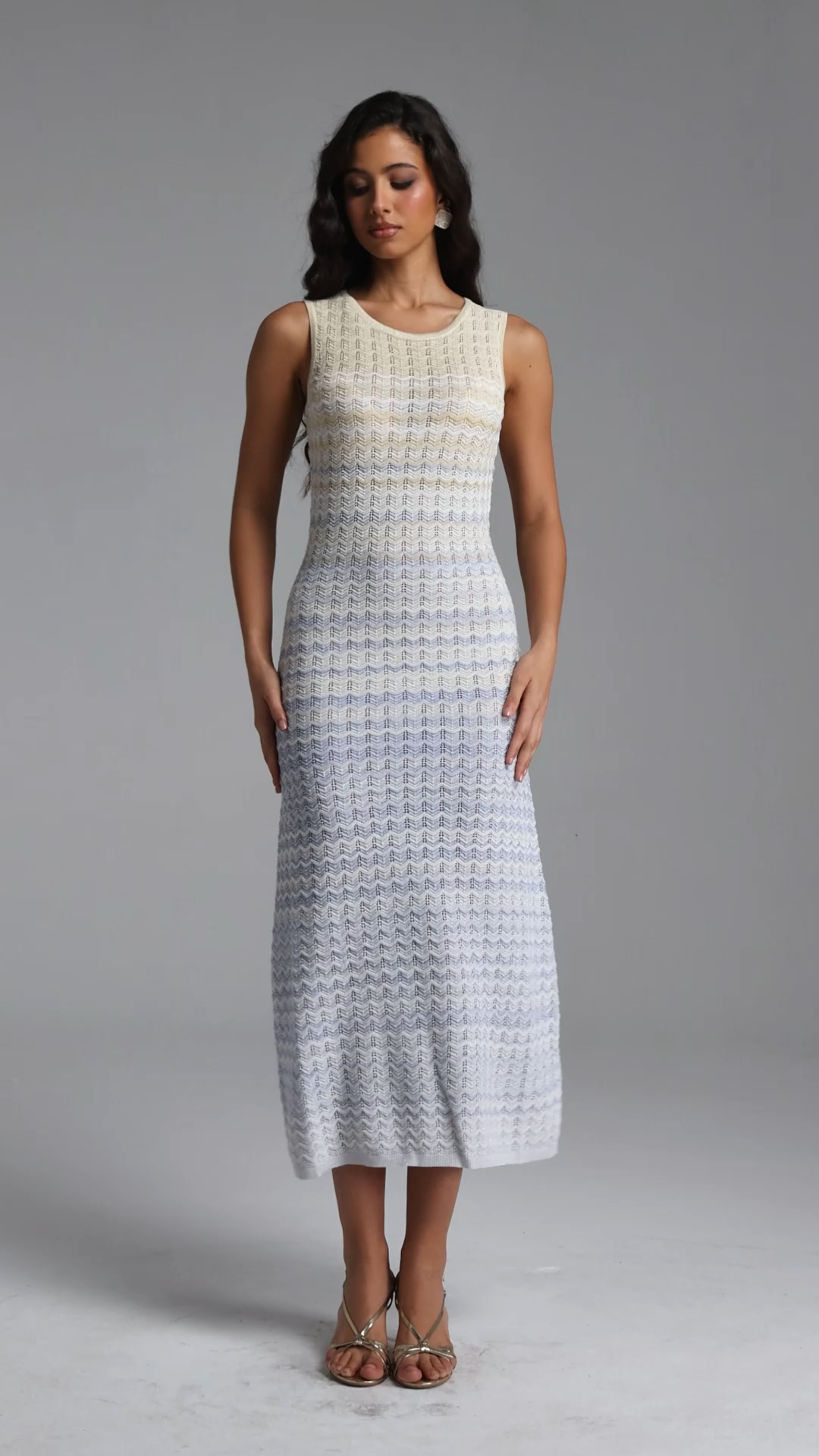 Lauren Resort Contour Round Neck Sleeveless Stripe Knit Maxi Dress