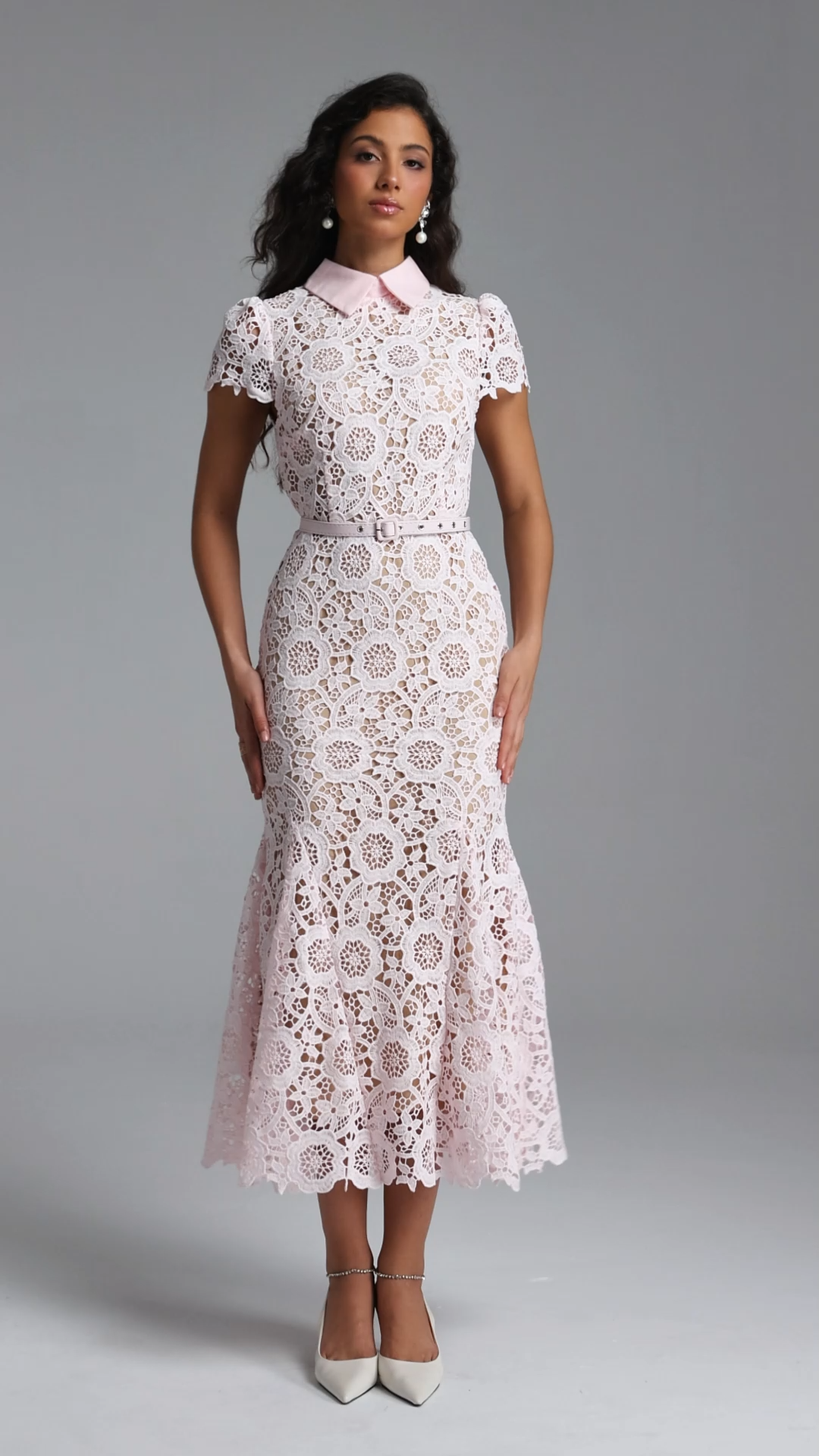 Felix Elegant Cinched Short Sleeve Floral Lace Maxi Dress