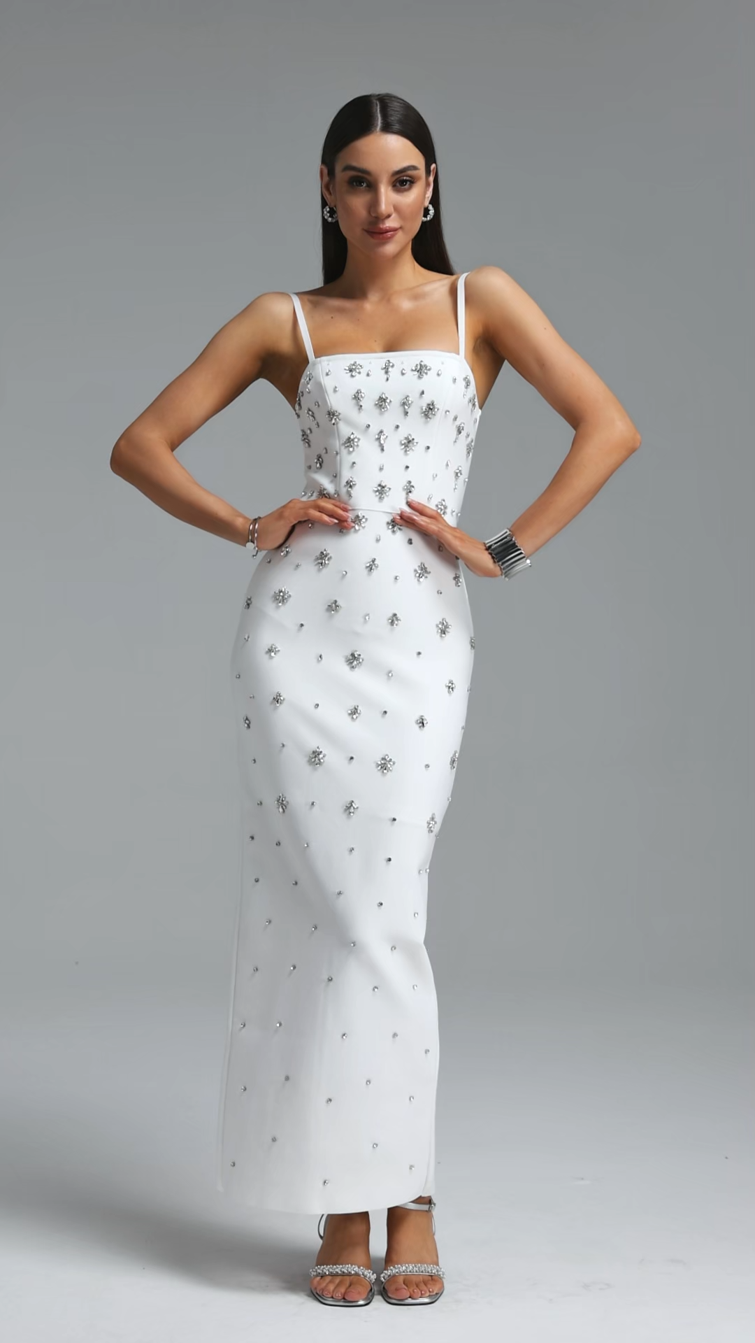 Leko Chic Contour Rhinestone Bandage Maxi Dress