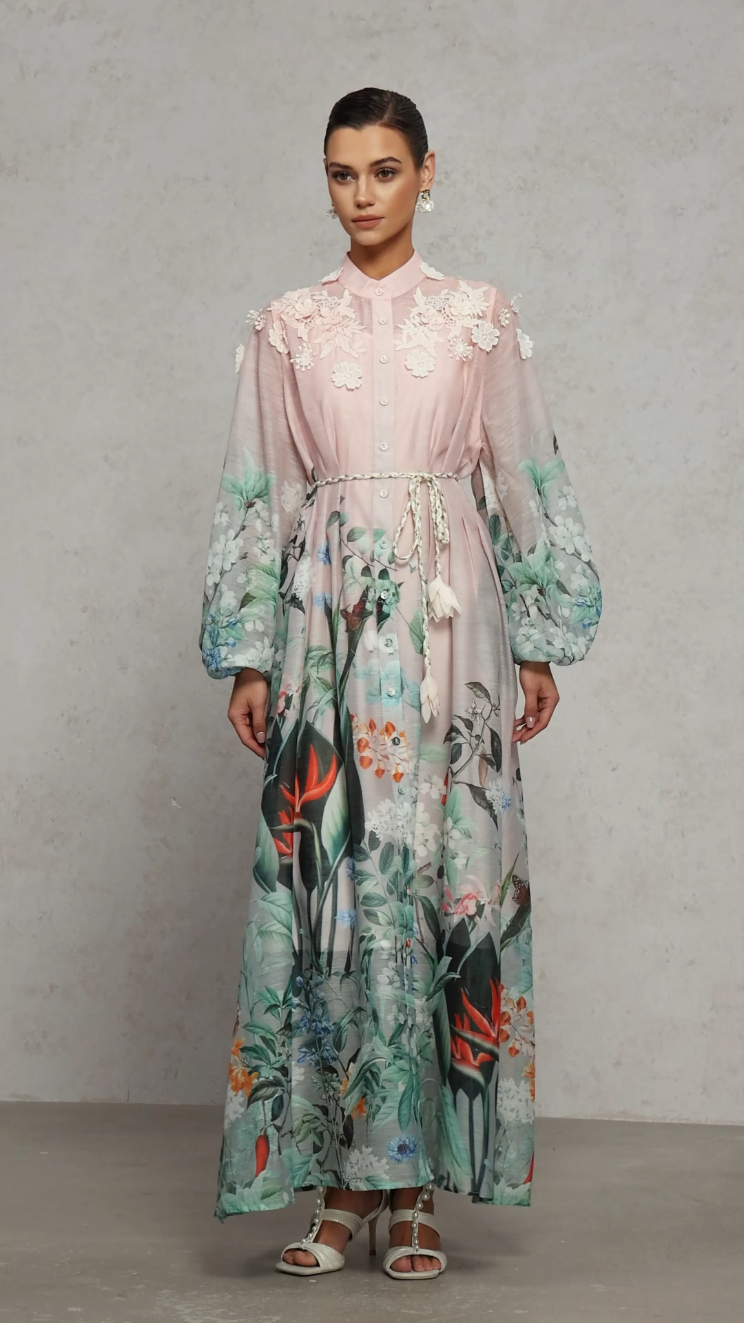 Poppy Resort Flowy Long Sleeve Printed Woven Maxi Dress