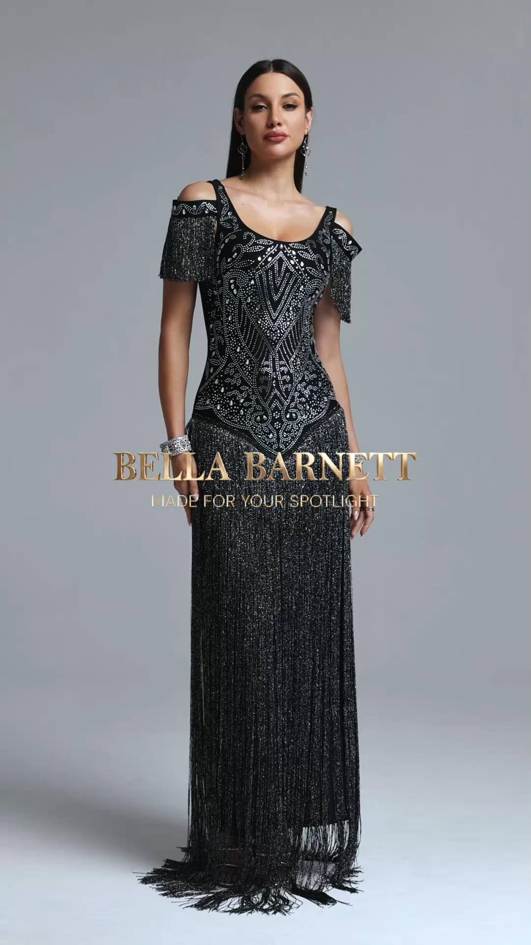 Megan Glamorous Contour Rhinestone Embellished Tassel Bandage Maxi Dress