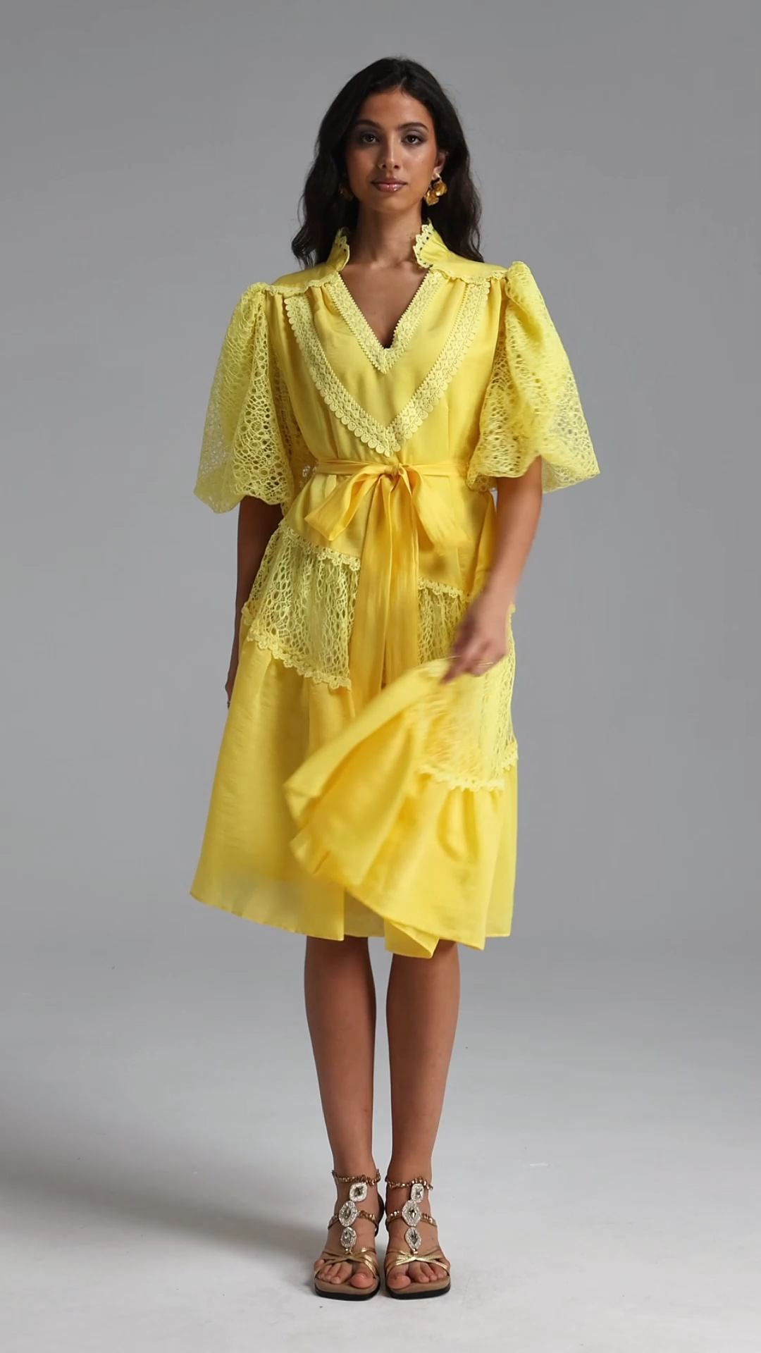 Kila Resort Flowy V Neck Puff Sleeve Woven Mini Dress