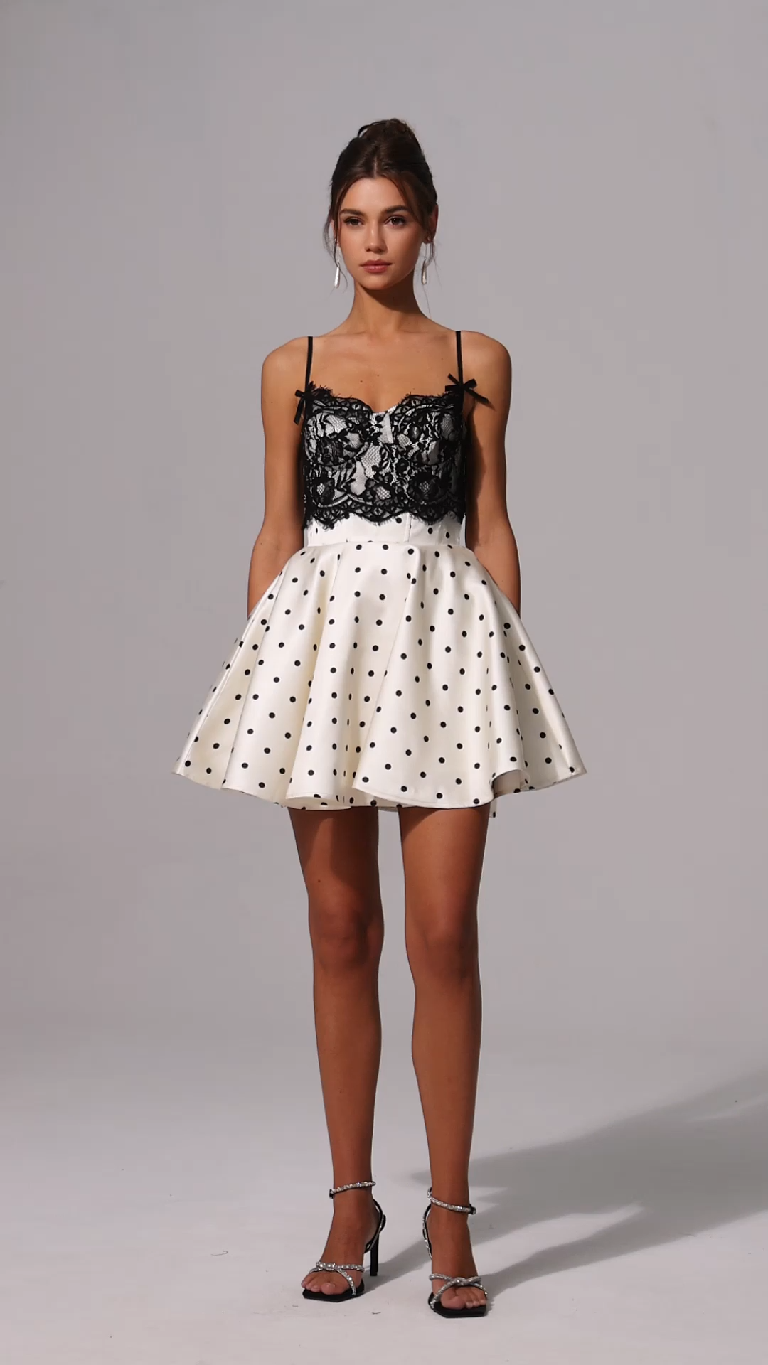 Kapol Dot Printed Lace Halter Mini Dress