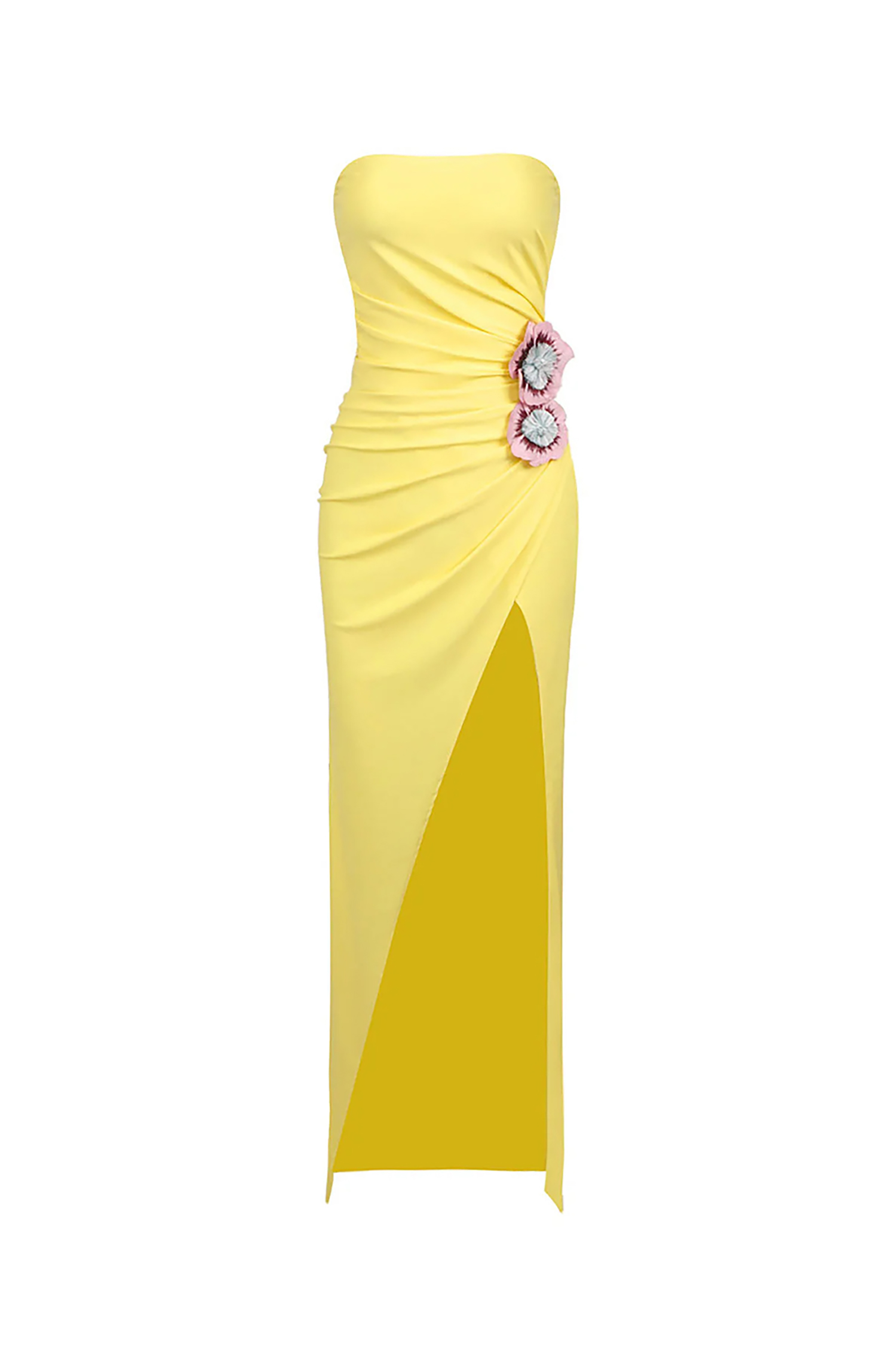 Sareka Strapless Flowers High Slit Maxi Dress
