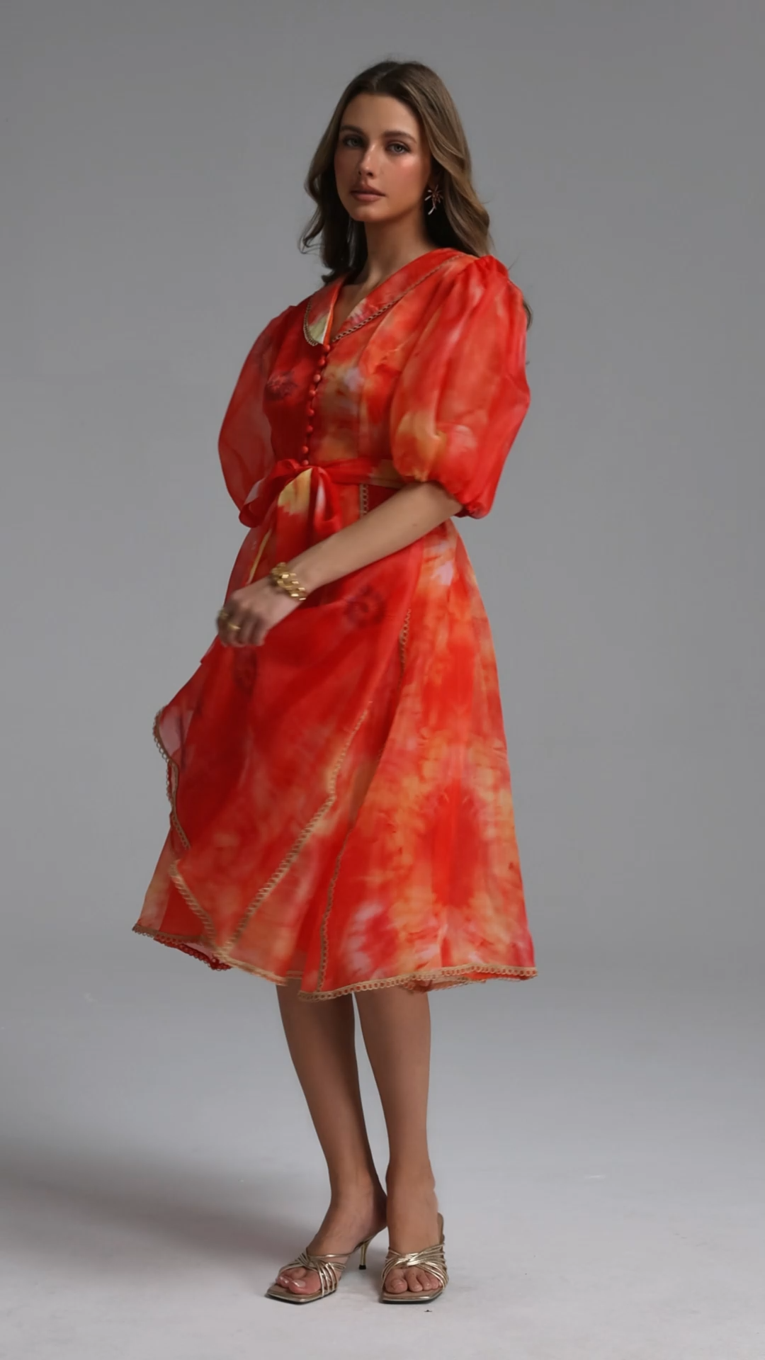 Derya Resort Flowy Puff Sleeve Print Organza Mini Dress