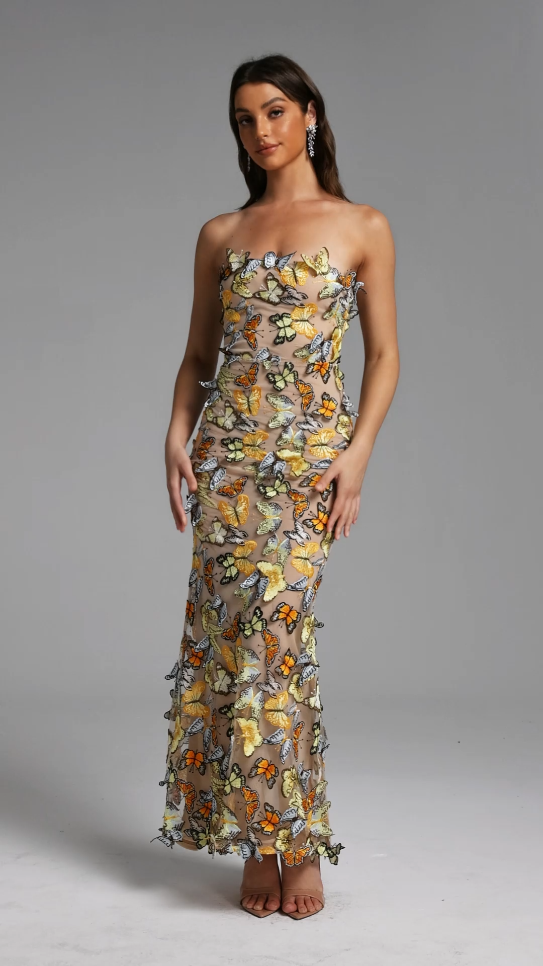 Karina Elegant Contour Strapless Butterfly Maxi Dress