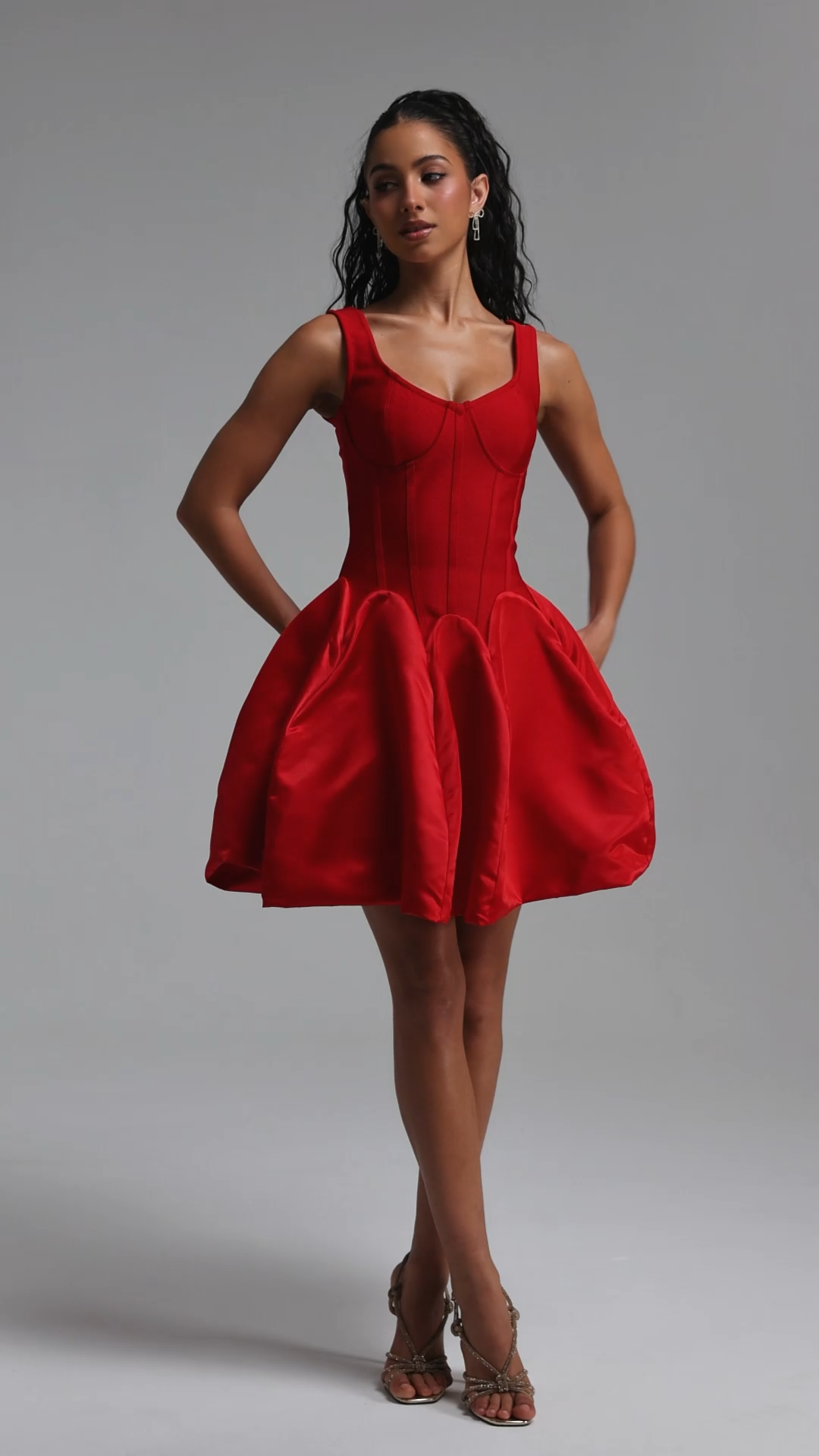 Evelina Elegant Contour Strap Boned Puff Mini Dress