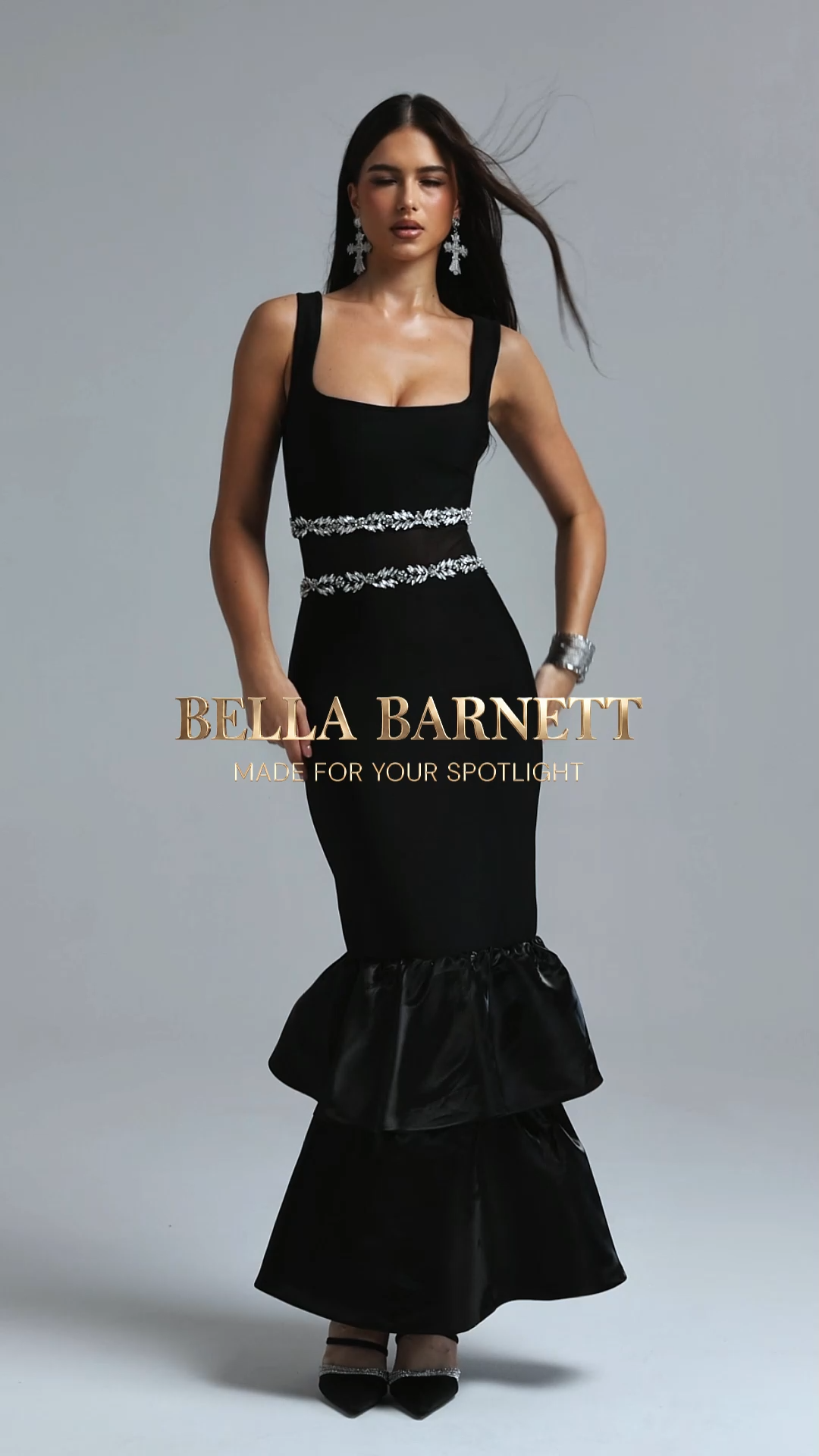 Myla Modern Square Neck Rhinestone Bandage Maxi Dress