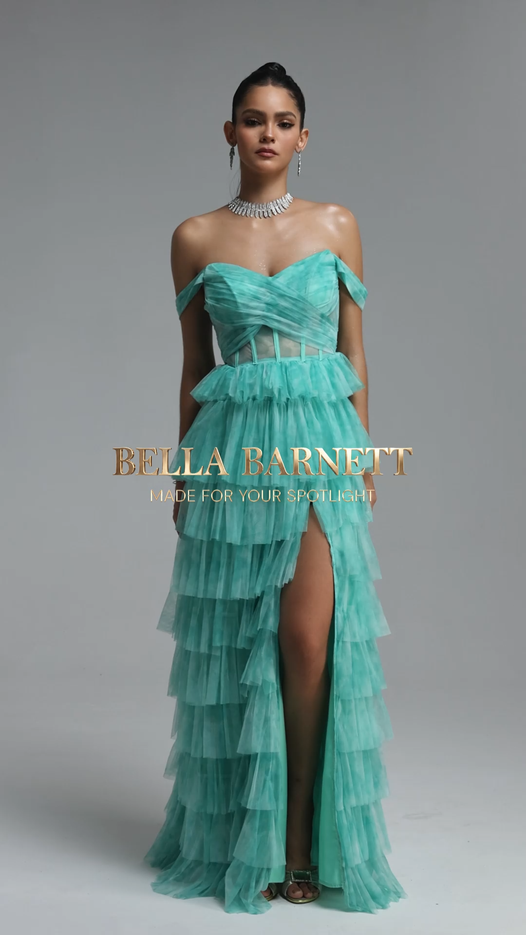 Nerlii Elegant Off Shoulder Multi Layered Maxi Dress