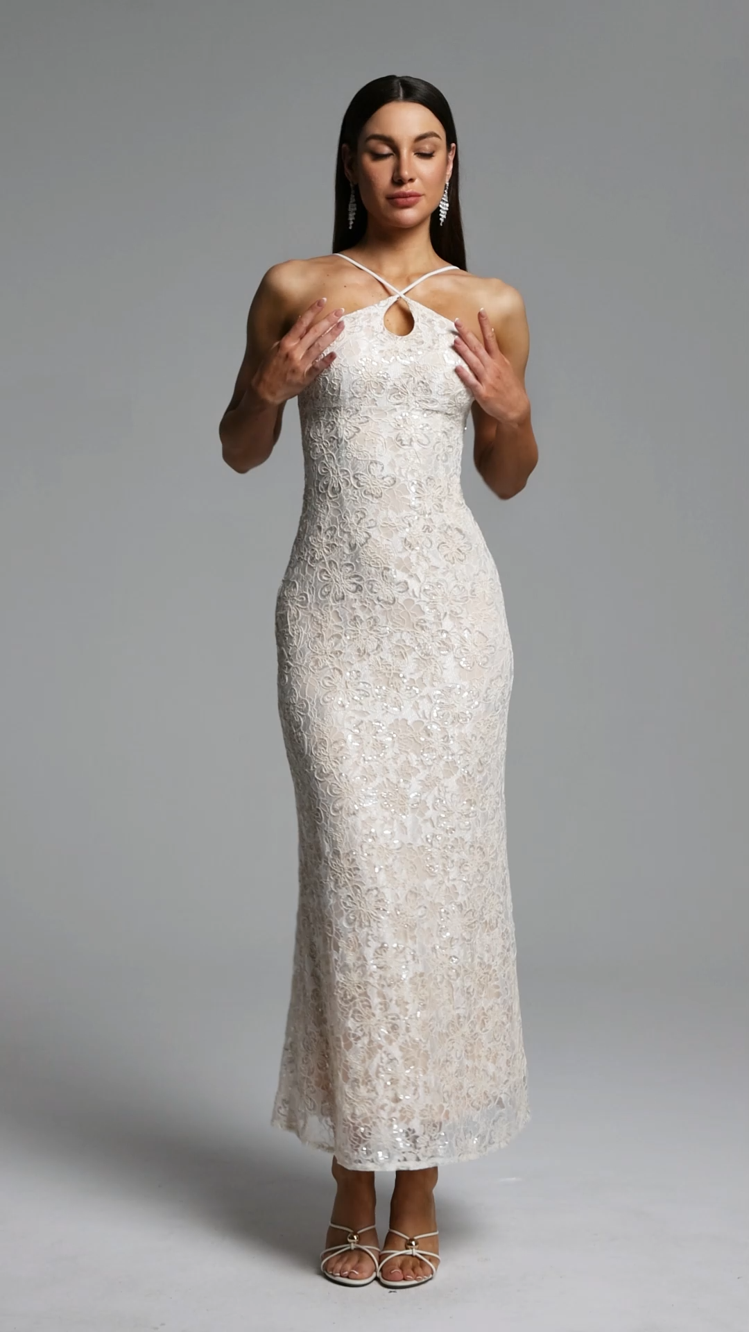 Tulip Elegant Contour Halter Floral Lace Maxi Dress