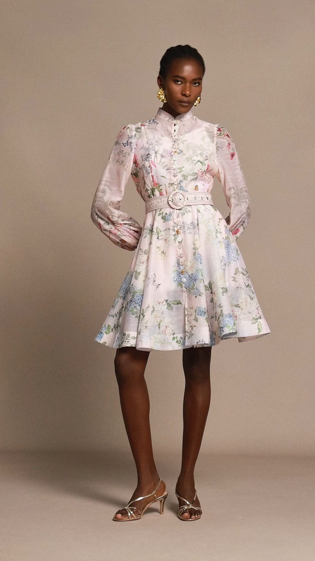 Viney Long Sleeves Floral Printed Mini Dress