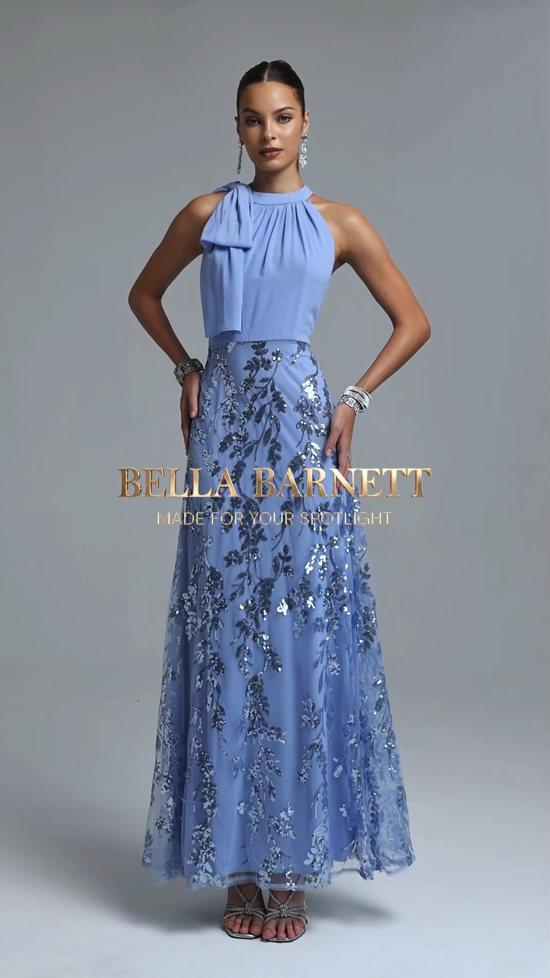 Vanya Elegant Flowy Halter Sequin Floral Maxi Dress