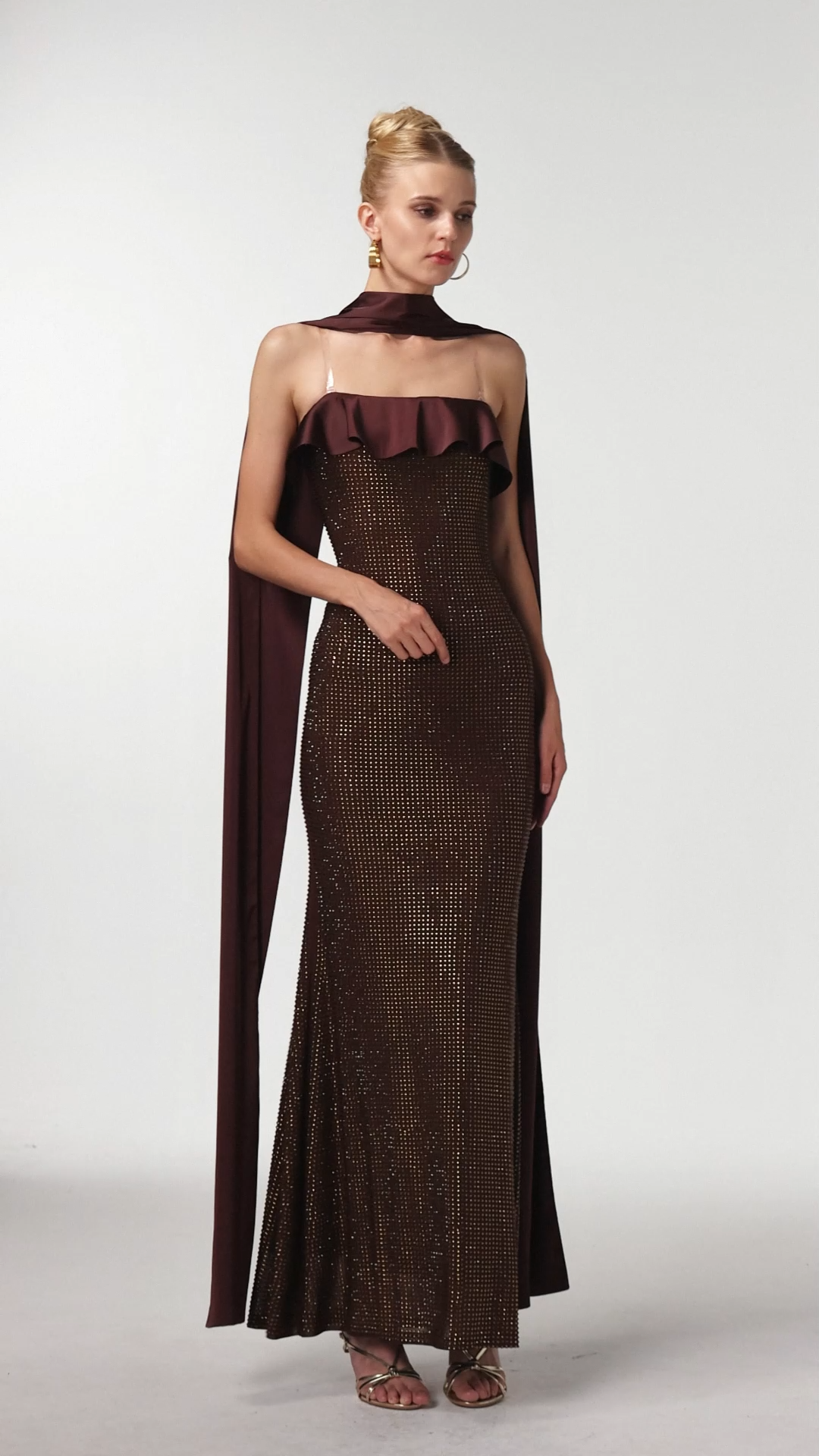Zainab Elegant Contour Rhinestone Knit Maxi Dress