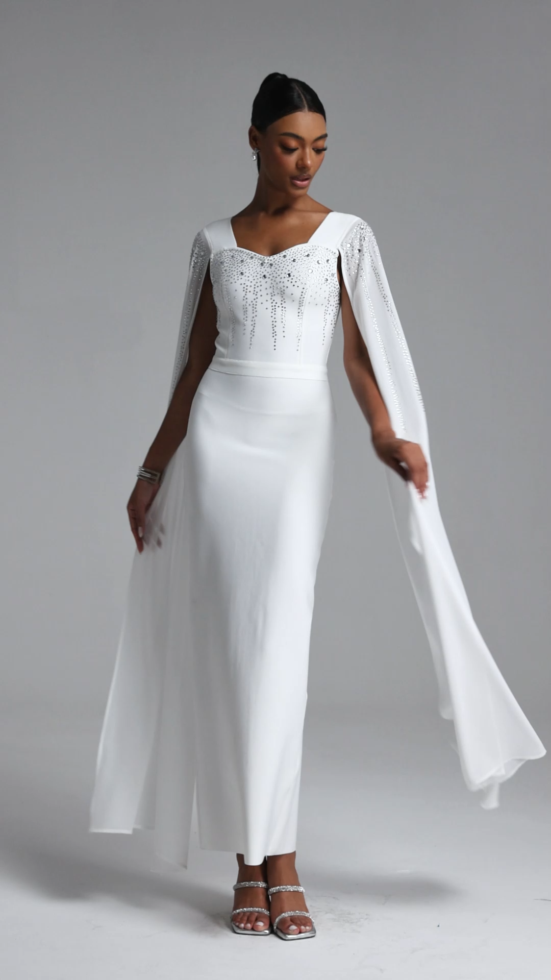 Ophelia Elegant Contour Cape Sleeve Crystal Bandage Maxi Dress