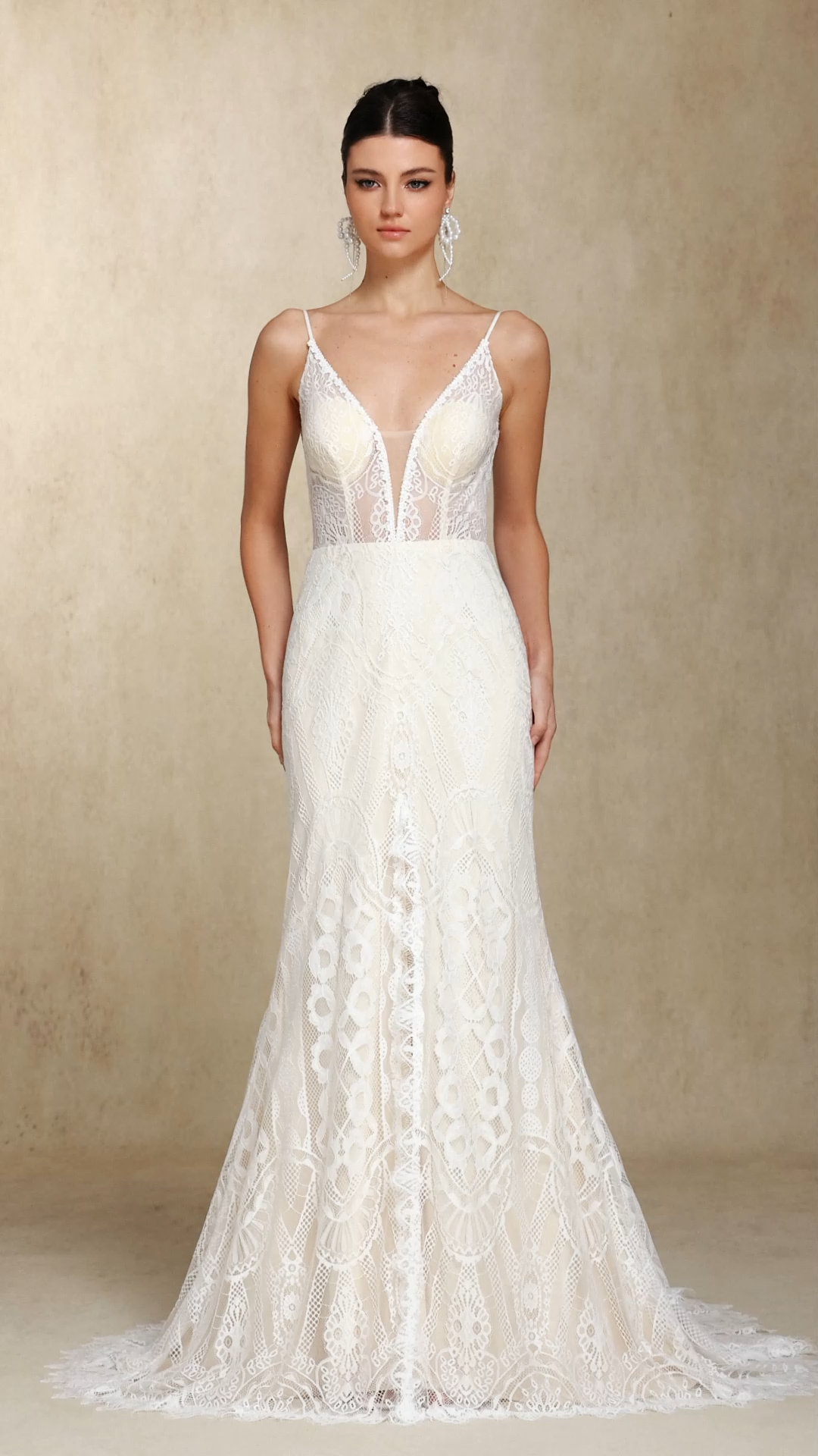 Vallea Lace V-neck Backless Slit Trailing maxi dress