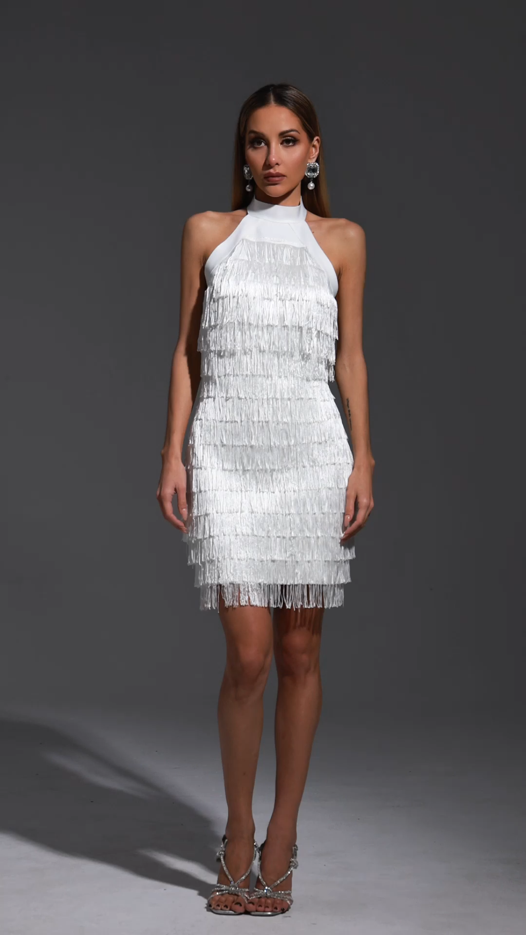 Toto Halter Sleeveless Tassel Bandage Mini Dress