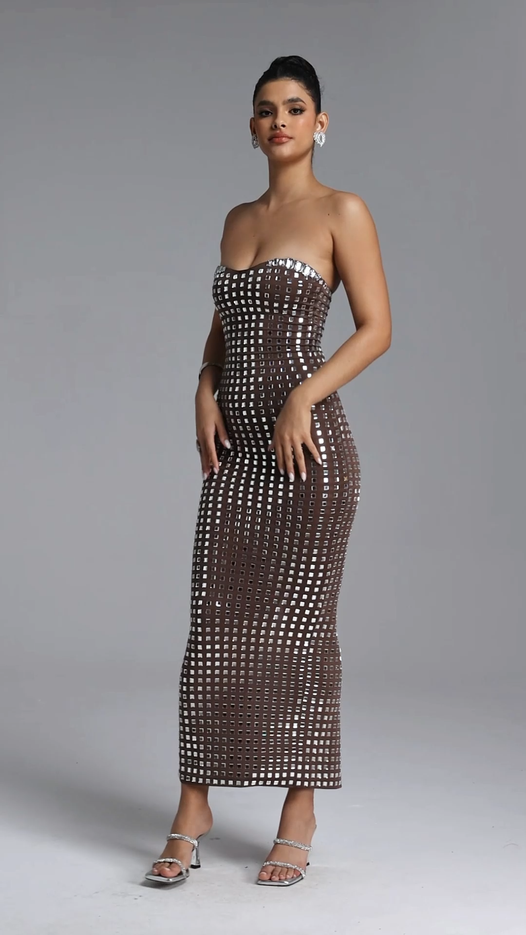 Wyatt Chic Contour Strapless Rhinestone Maxi Dress