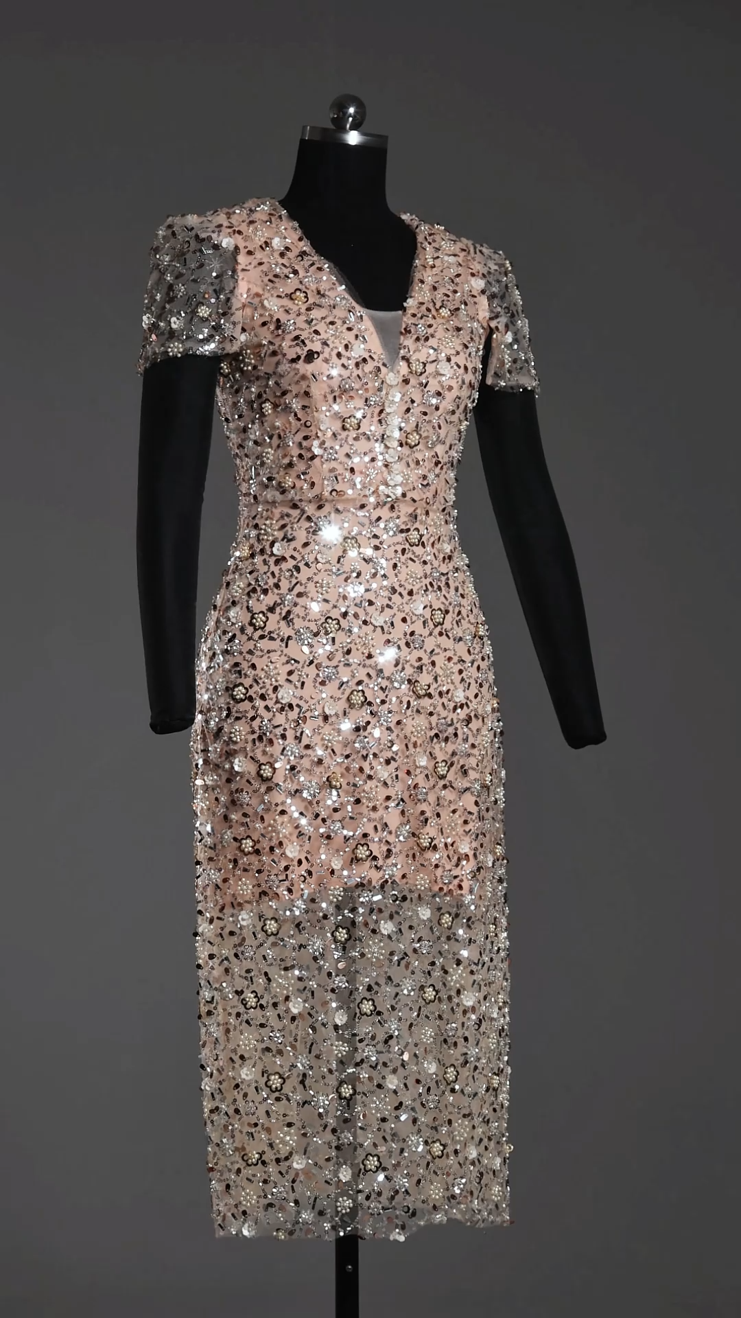 Rafik Short Sleeves V-Neck Diamond Pearl Maxi Dress