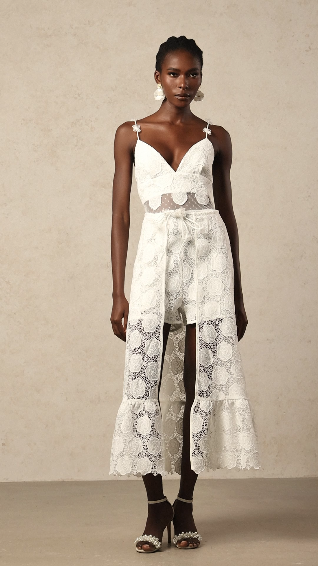 Haka Halter V-Neck Lace Jumpsuit And Skirt Two-Piece Set