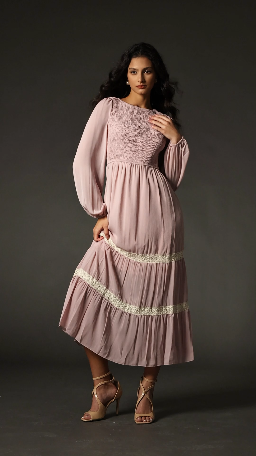 Hester Round Neck Long Sleeves Lace Maxi Dress