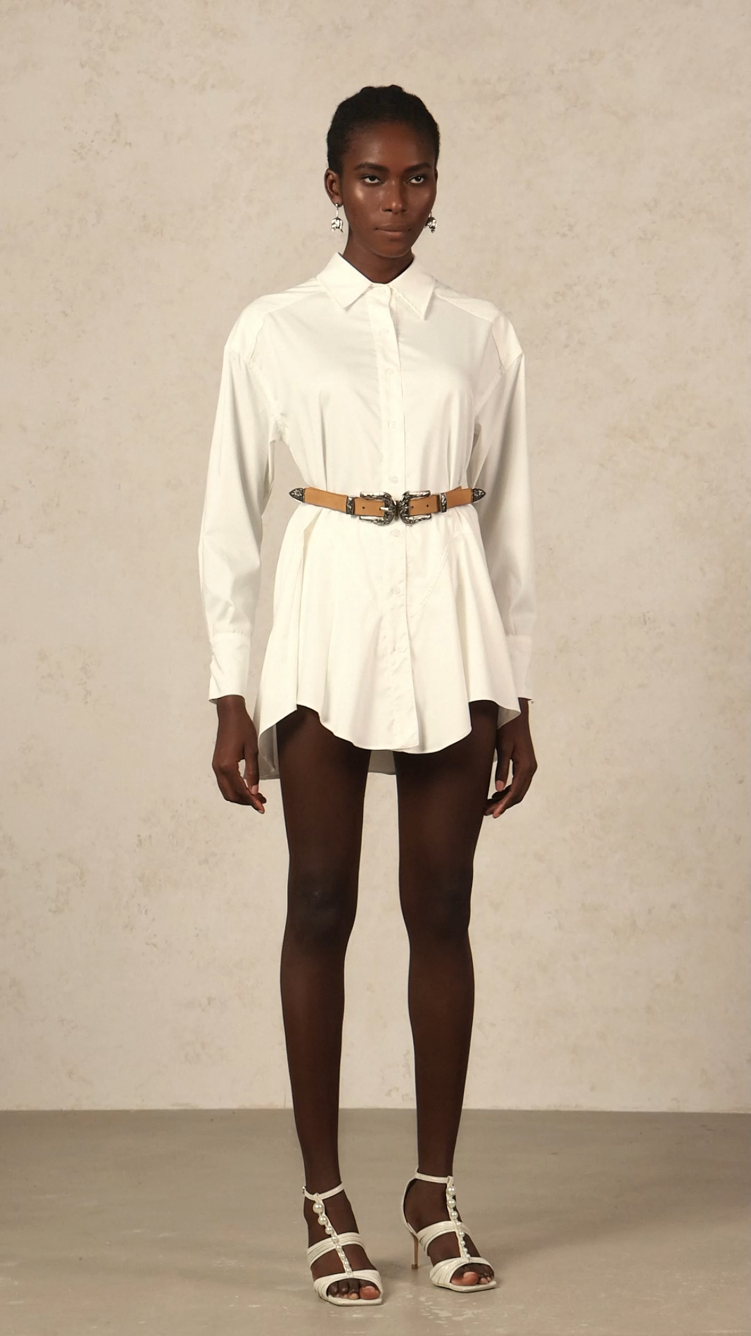 Rakel Lapel Long Sleeves Belt Top And Shorts Two-Piece Set