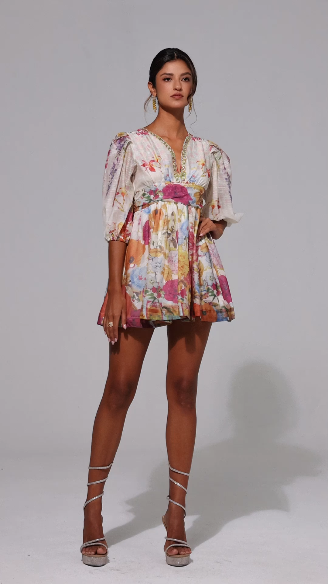 Kuller Floral Printed V-Neck Mini Dress