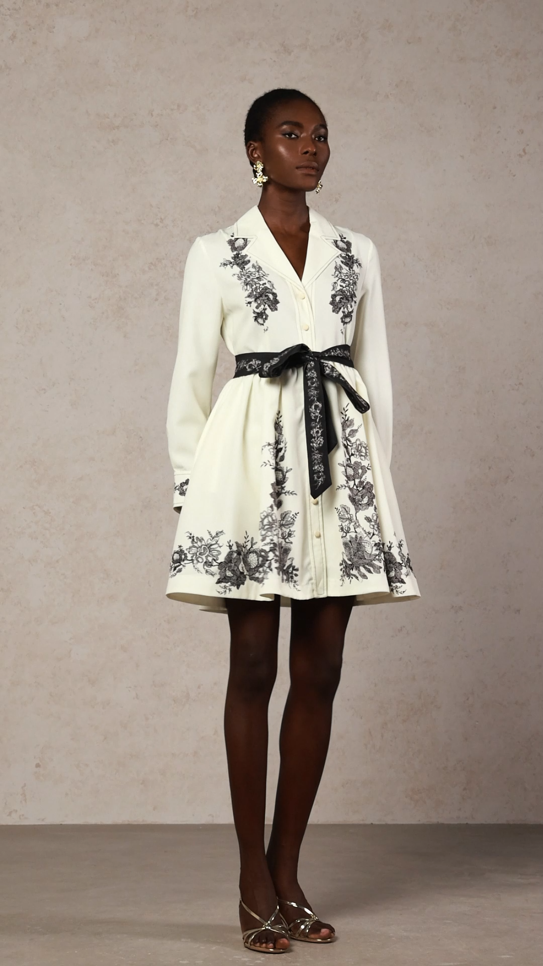 Sarah Long Sleeve Floral Printed Bowknot Shirt Mini Dress