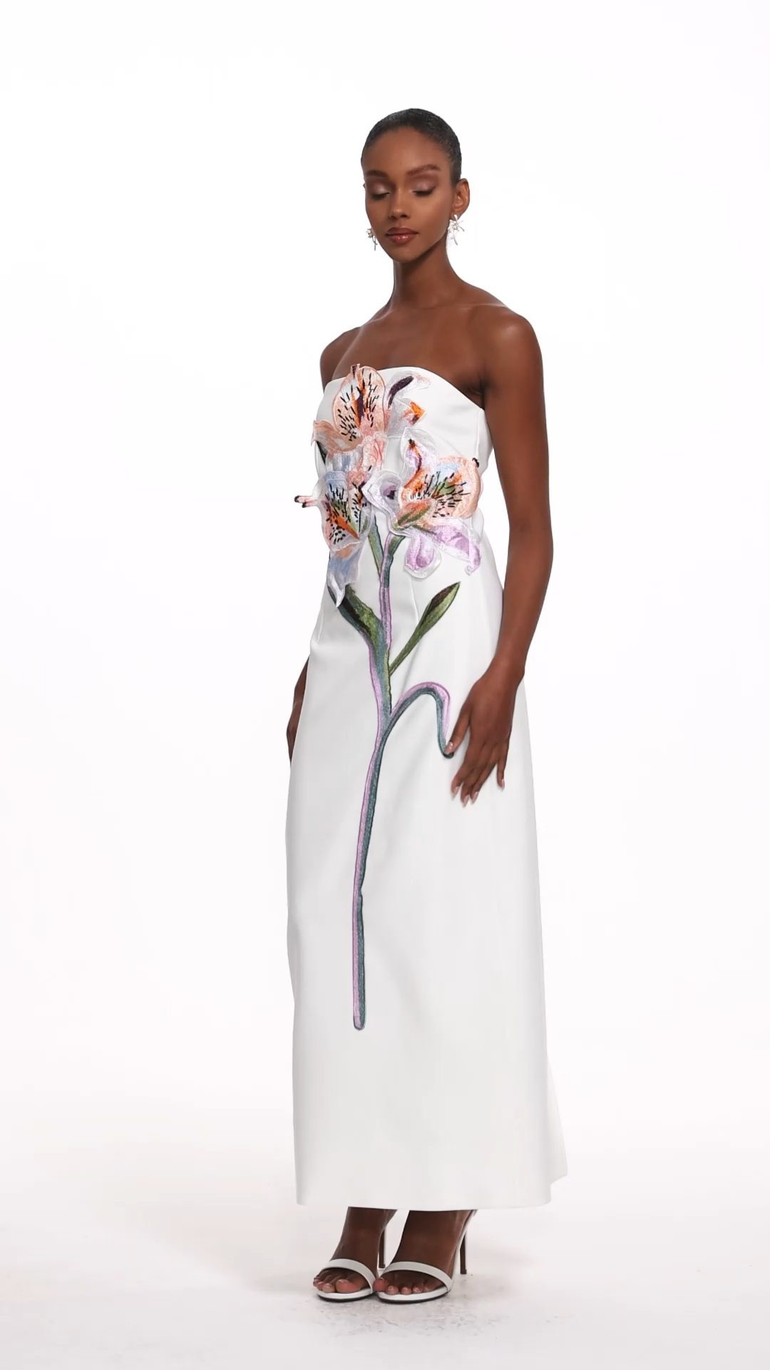 Xava Classic Tailored Strapless Floral Embroidered Maxi Dress