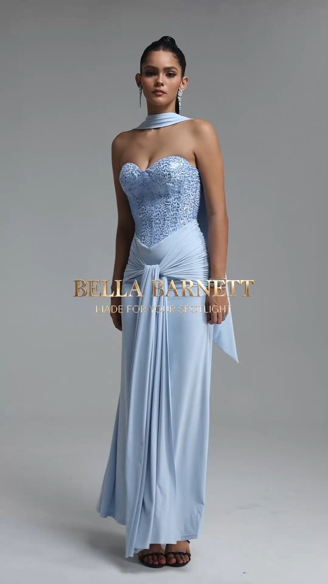 Heleza Classic Strapless Sequin Twisted Draped Maxi Dress