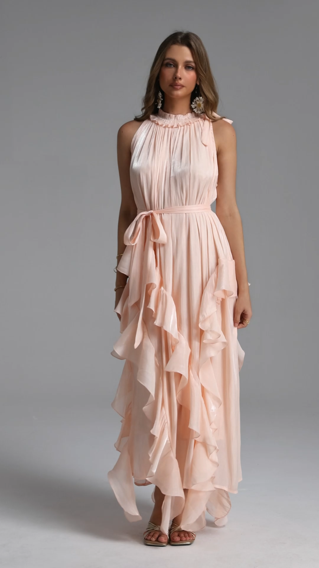 Dazie Resort Flowy Sleeveless Ruffle Organza Maxi Dress