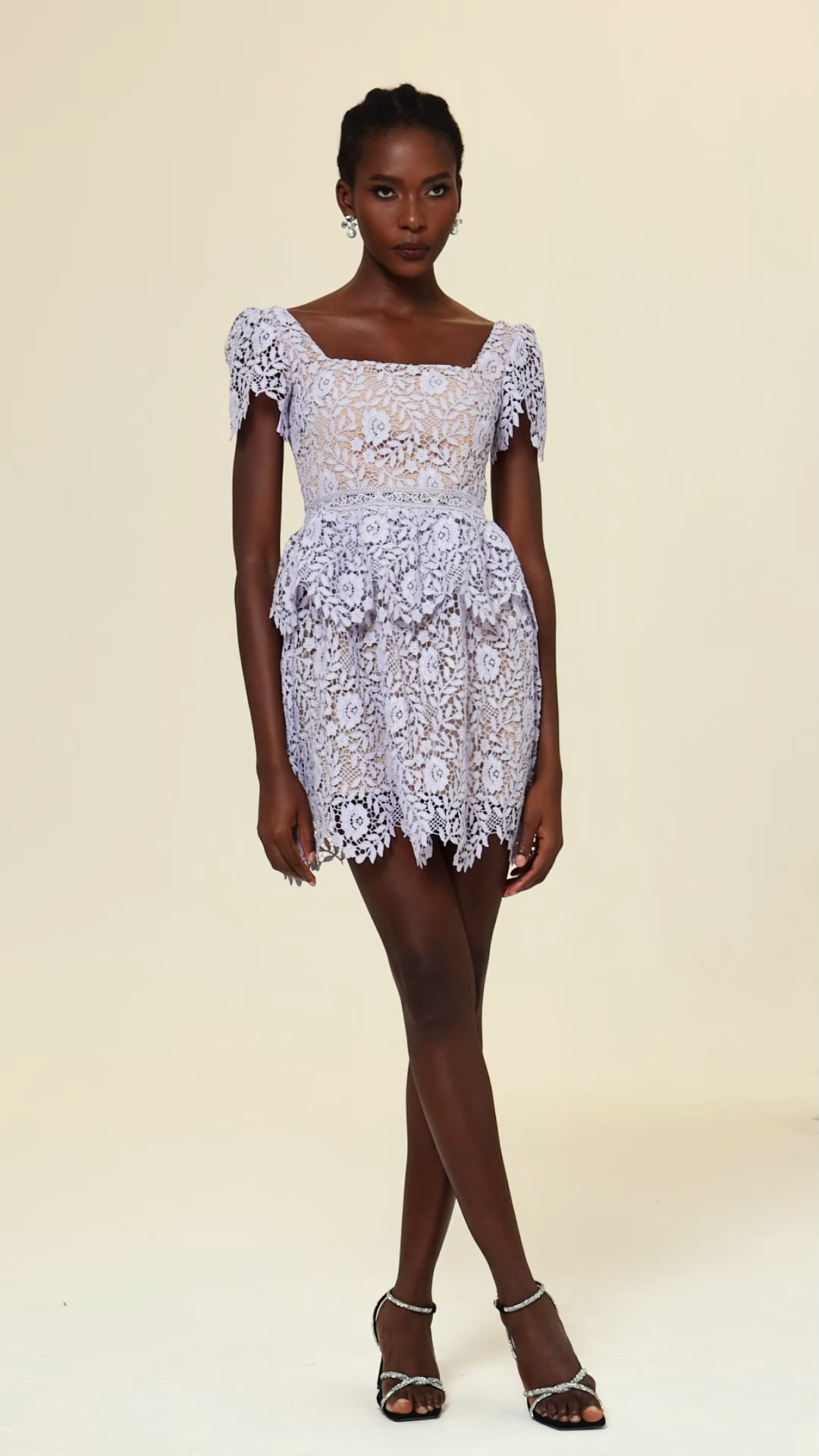 Metta Short Sleeves Lace Mini Dress