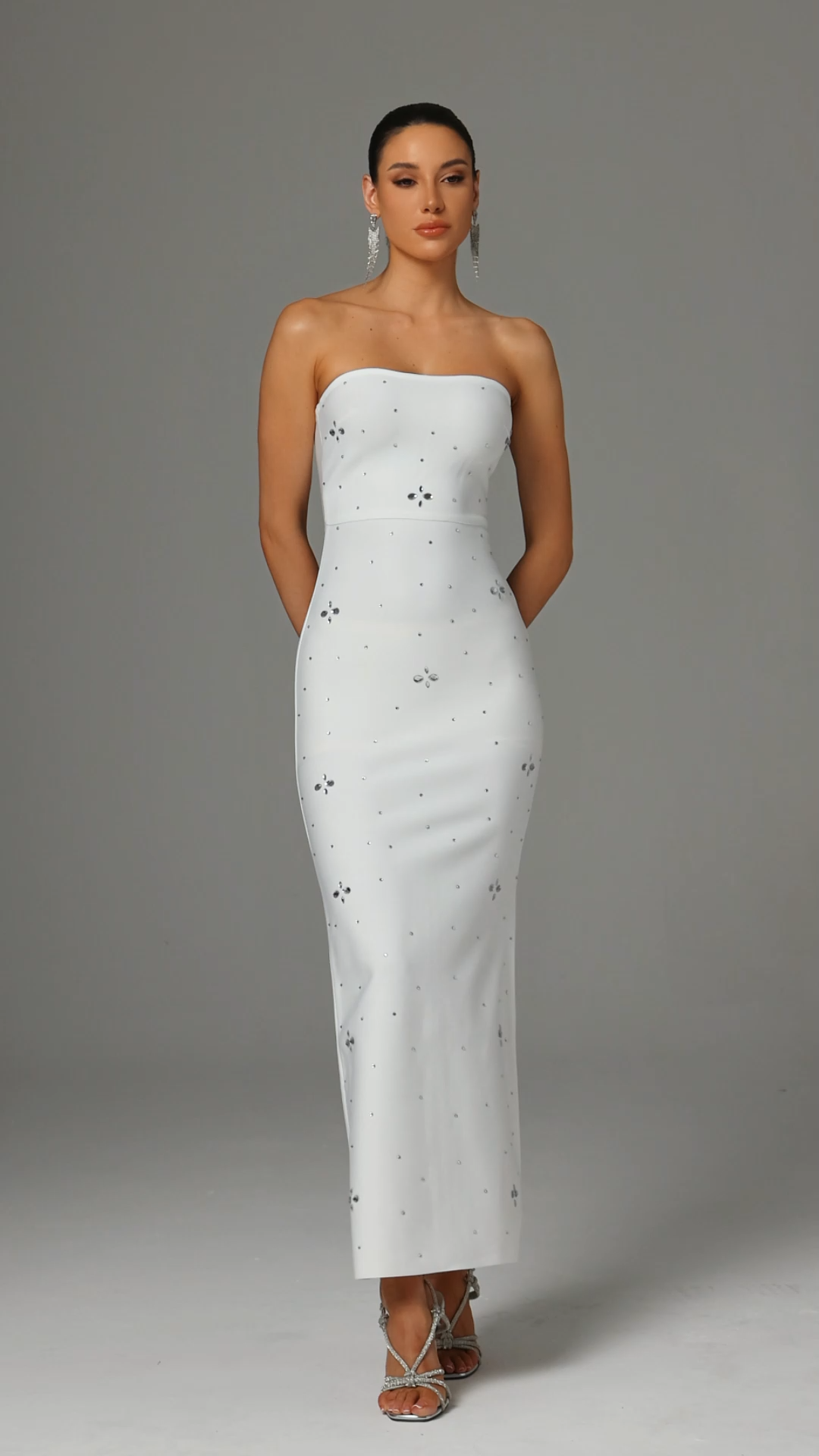 Xacier Strapless Rhinestone Bandage Maxi Dress