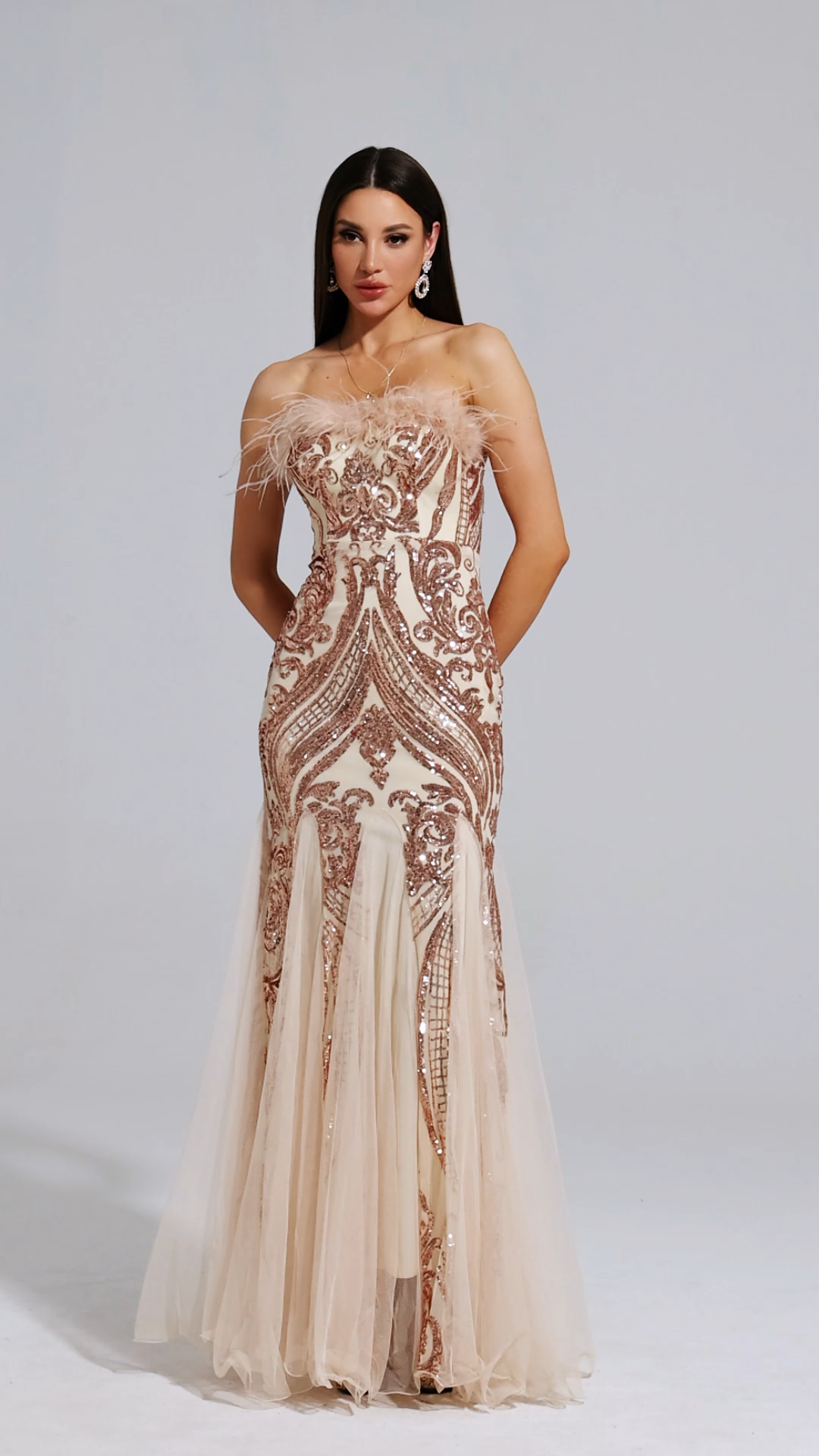 Mona Sleeveless Feather Maxi Dress