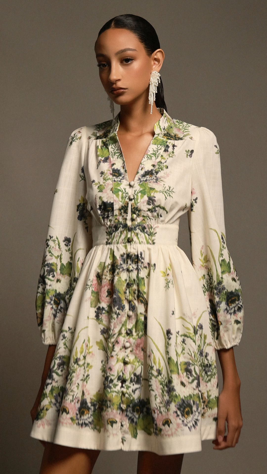 Morwenna V-Neck Long Sleeves Floral Printed Mini Dress