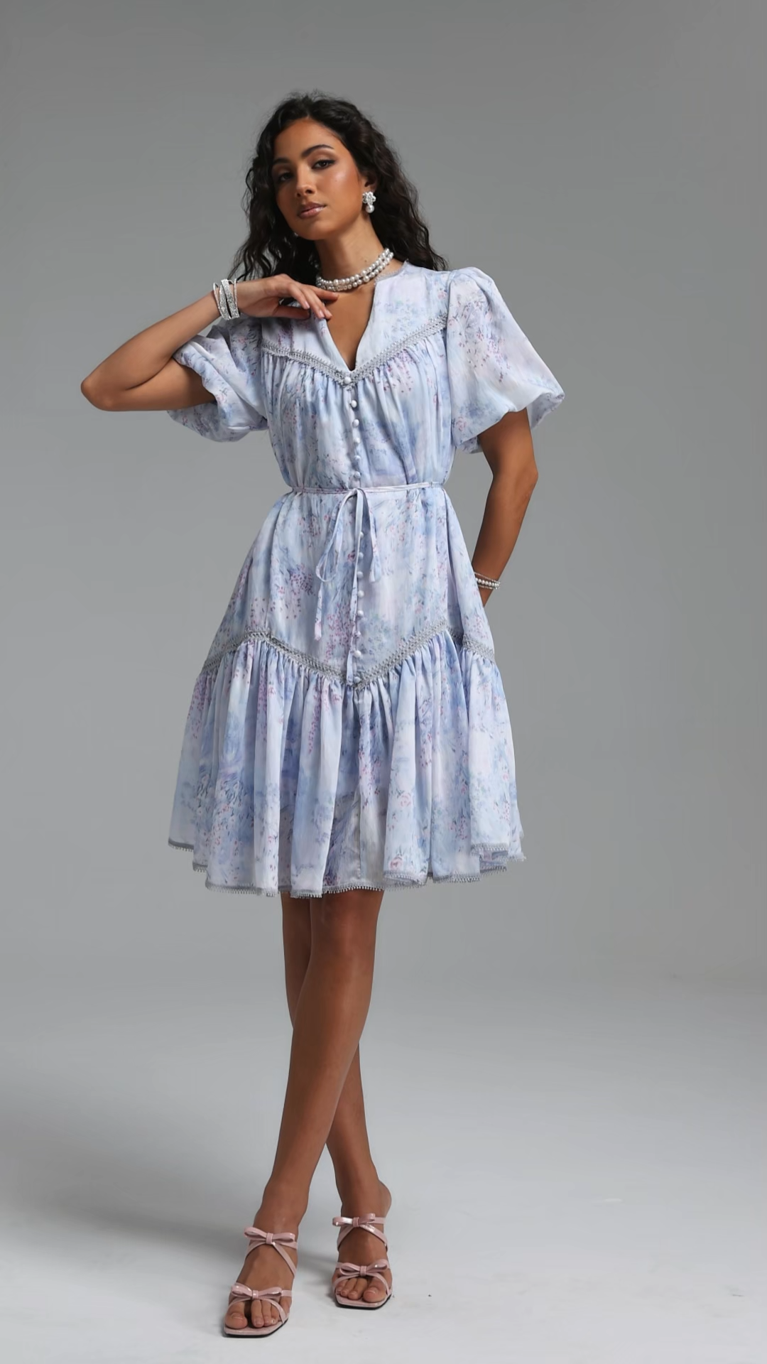 Kiera Resort Flowy Puff Sleeve Floral Print Woven Mini Dress